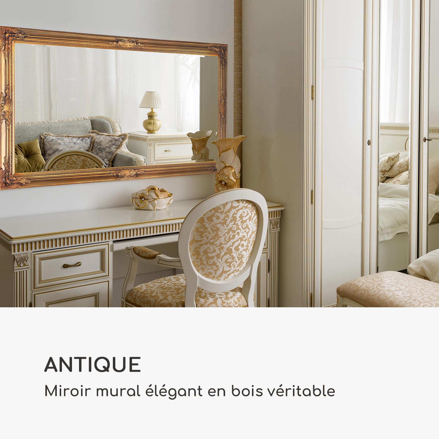 Miroir mural Wembley bois véritable rectangulaire 140 x 75 cm  