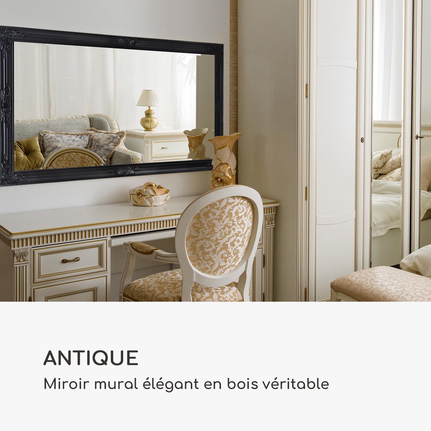 Miroir mural Wembley bois véritable rectangulaire 140 x 75 cm  Blanc