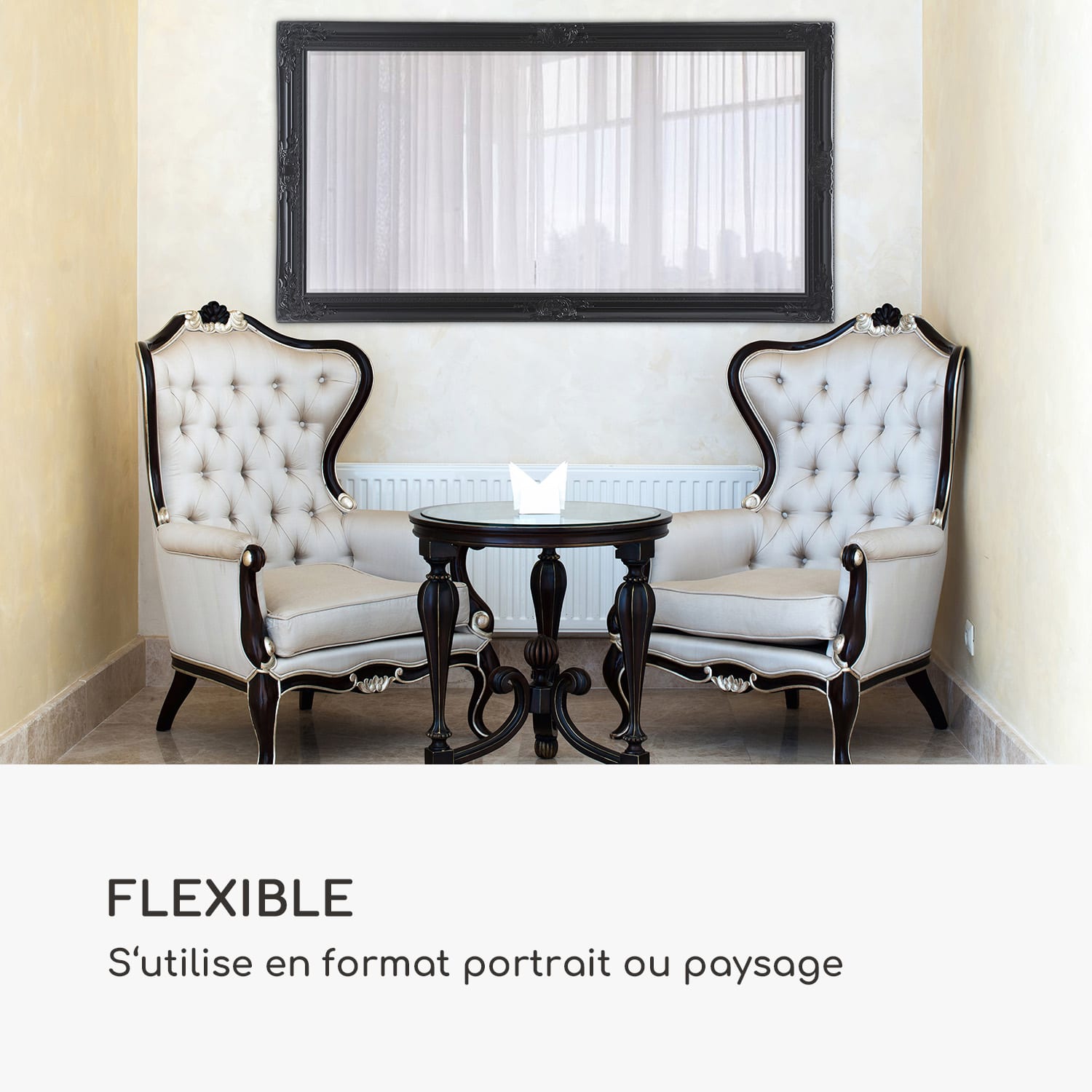 Miroir mural Wembley bois véritable rectangulaire 140 x 75 cm  Blanc