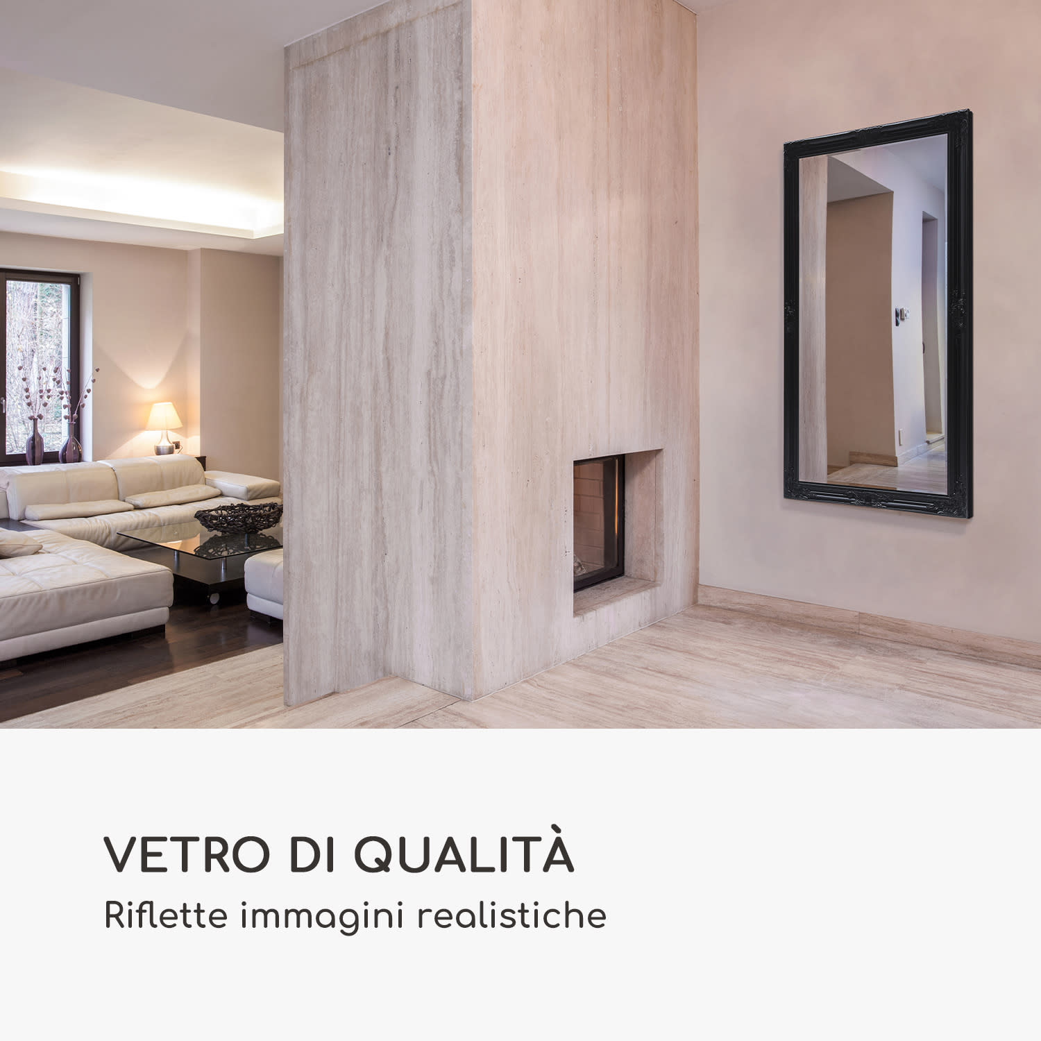 Wembley specchio da parete, legno, rettangolare, 140 x 75 cm  Bianco