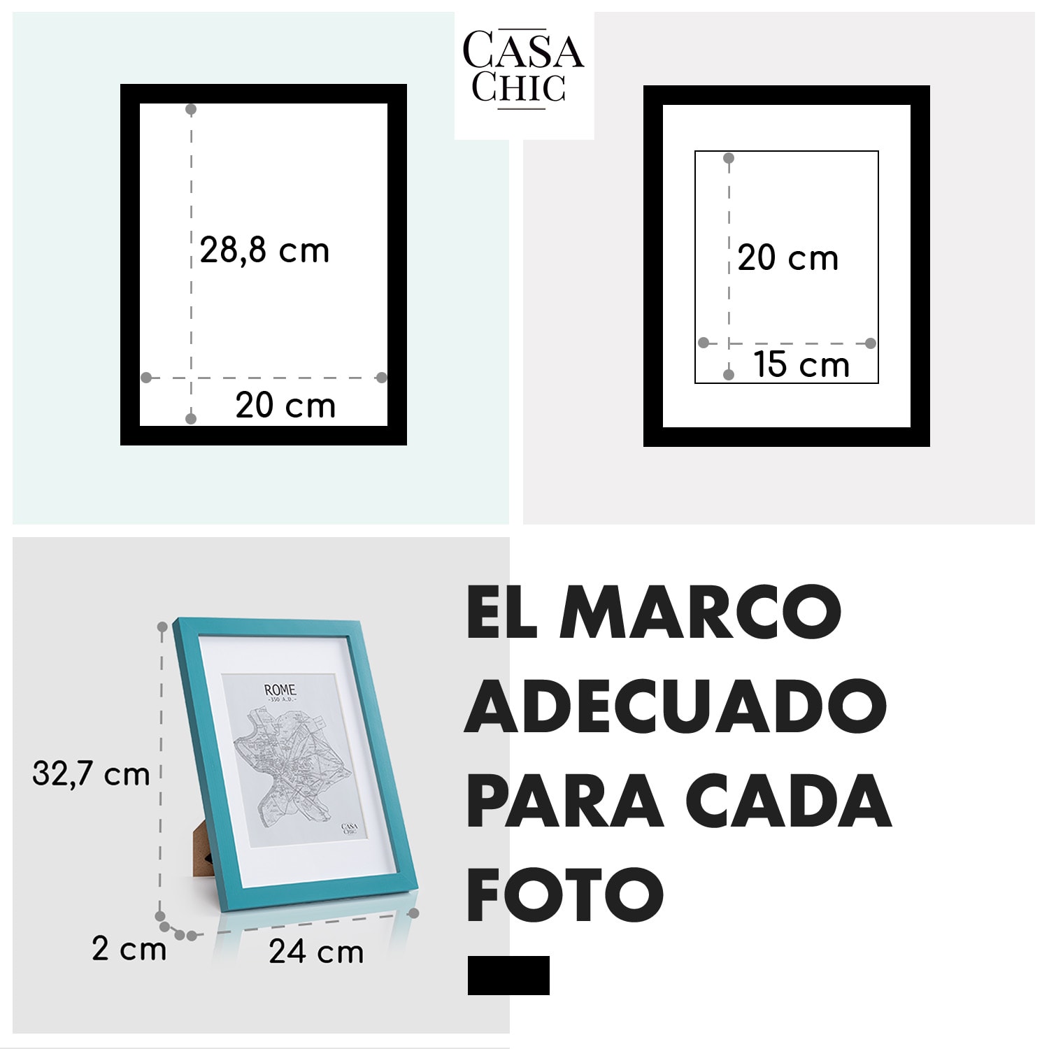 Marco de fotos Clapton rectangular DIN A4 28,7 x 20 cm fotos paspartú cristal Turquesa