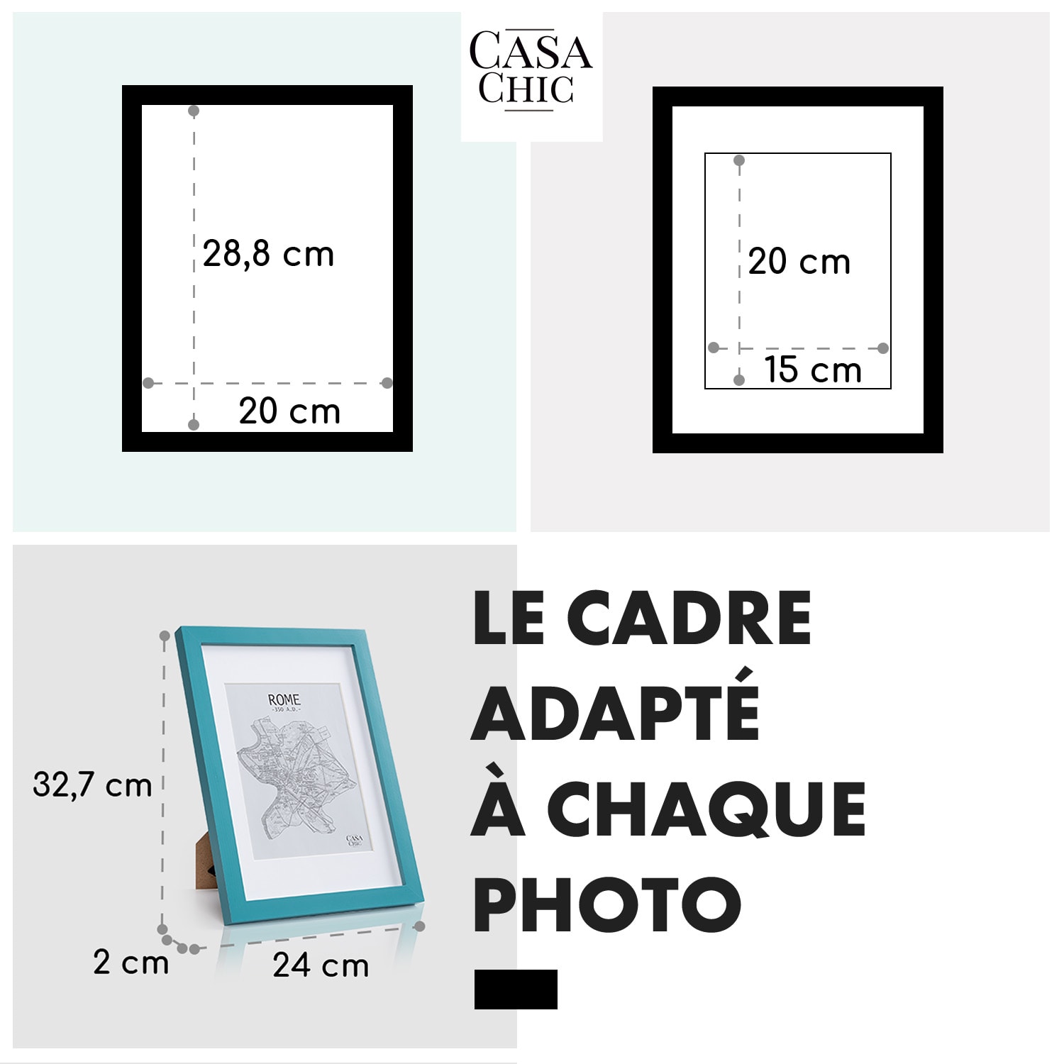 Clapton cadre photo rectangulaire DIN A4 28,7 x 20 cm photos passe-partout verre Turquoise
