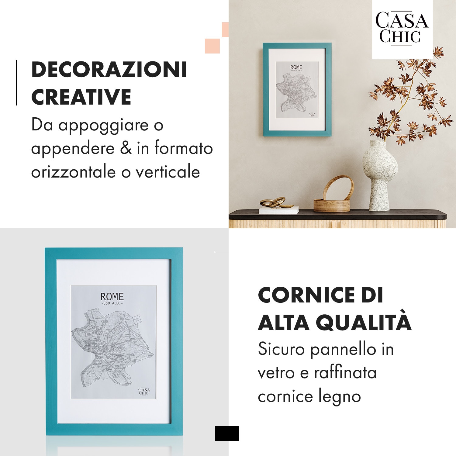 Cornice Clapton rettangolare DIN A4 28,7 x 20 cm Foto Passepartout Vetro Turchese