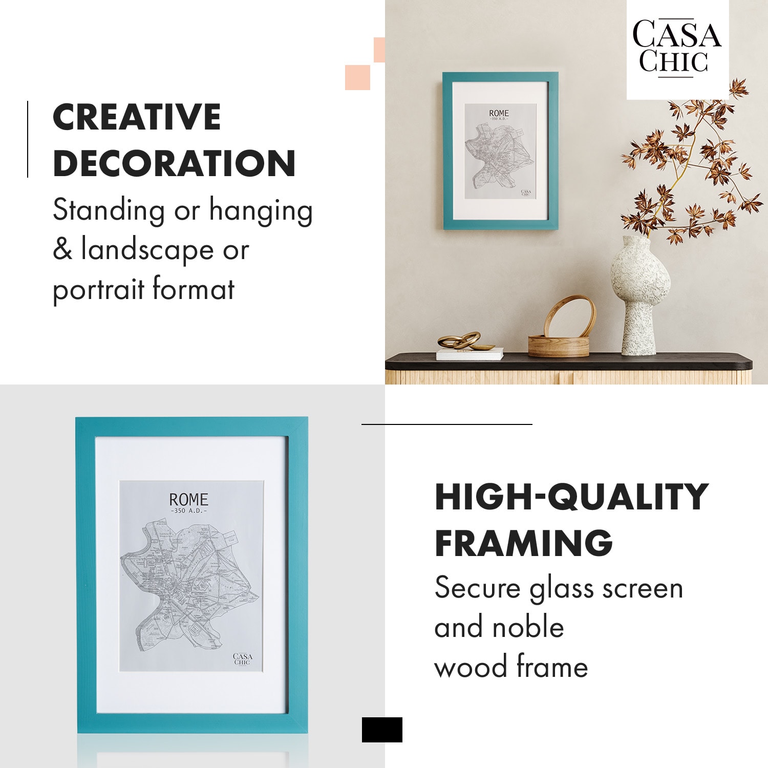 Clapton fotolijst rechthoekig A4 28,7 x 20 cm foto's passe-partout glas Turquoise
