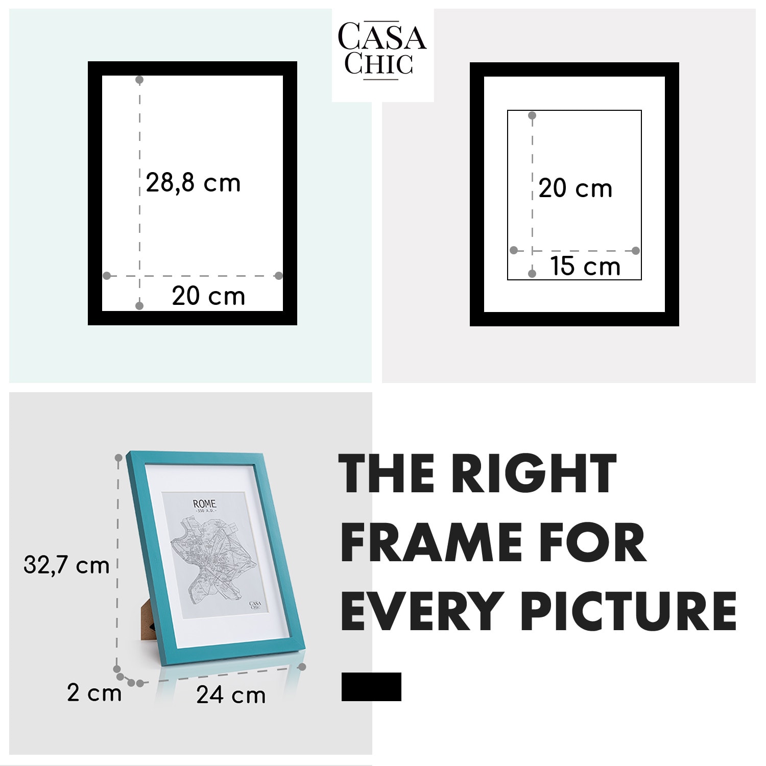 Clapton fotolijst rechthoekig A4 28,7 x 20 cm foto's passe-partout glas Turquoise