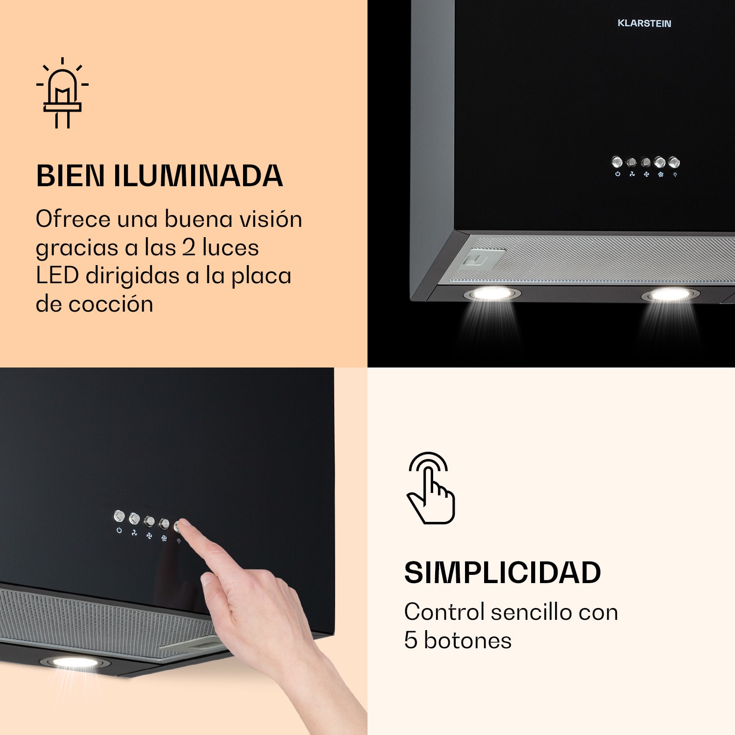 Monumenta campana extractora de pared de aluminio 559 m³/h LED CEE B  Negro