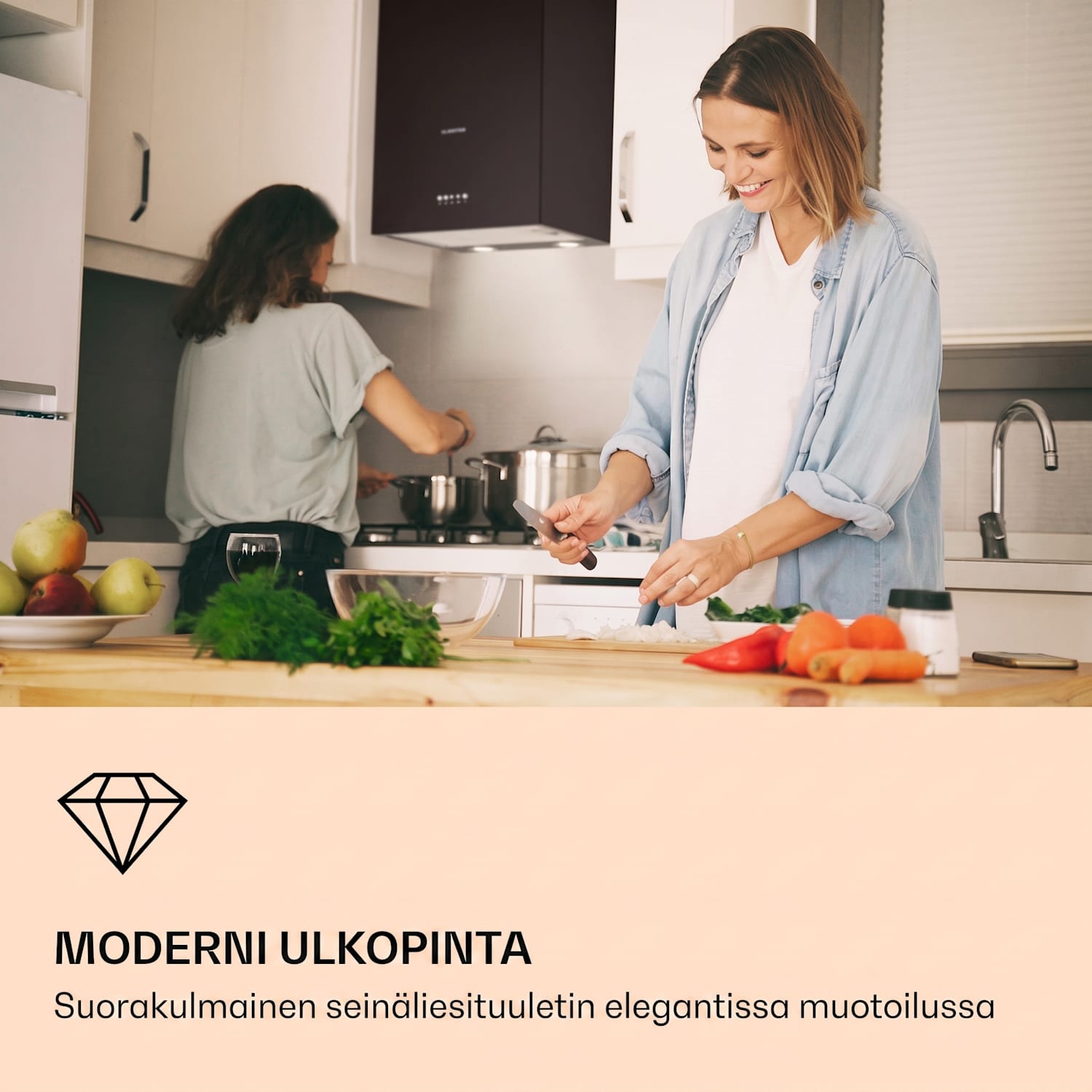 Monumenta liesituuletin seinälle alumiinia 559 m³/h LED energiatehokkuusluokka B Musta