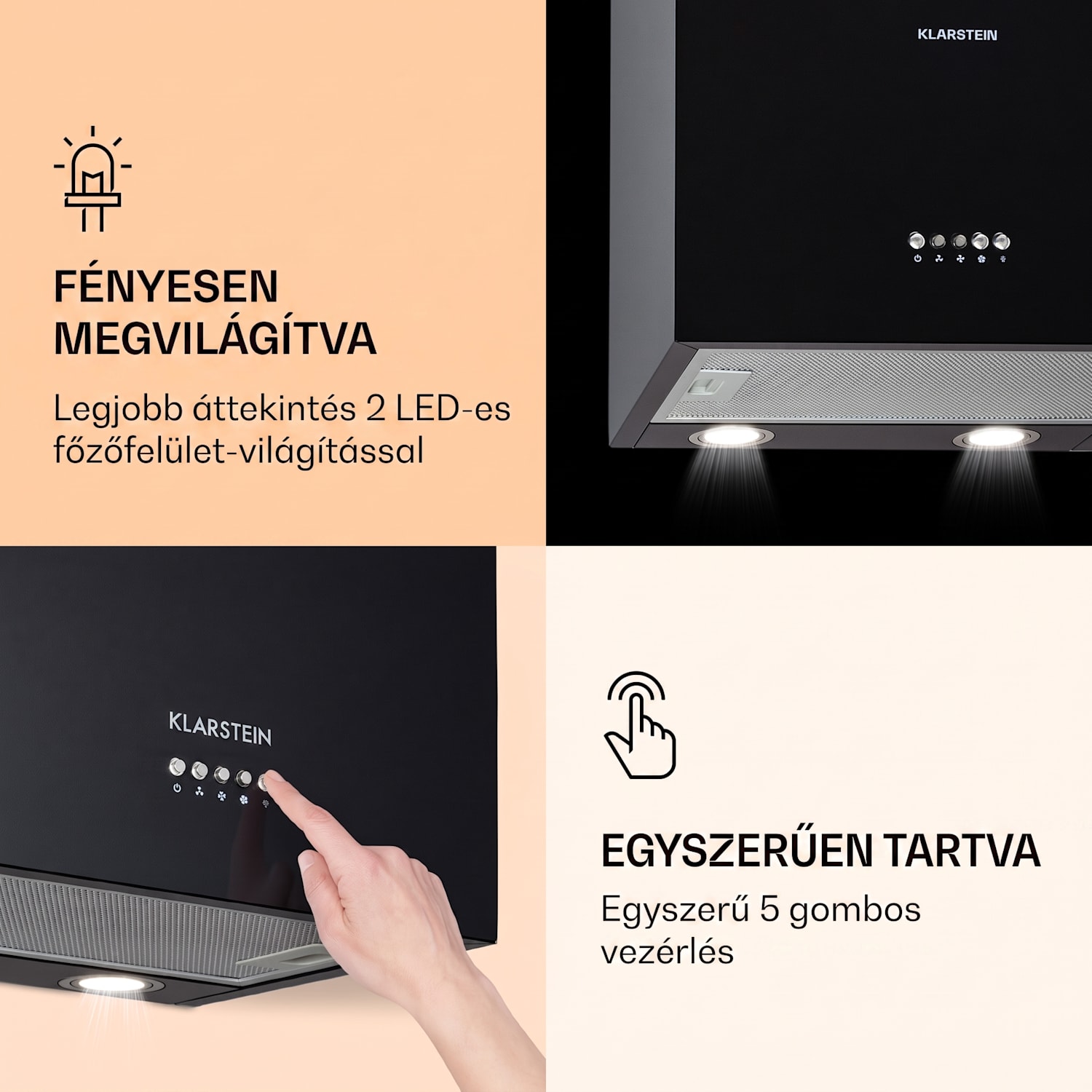 Monumenta, falra szerelhető páraelszívó, alumínium, 559 m³/ó, LED, B energiahatékonysági osztály Fekete