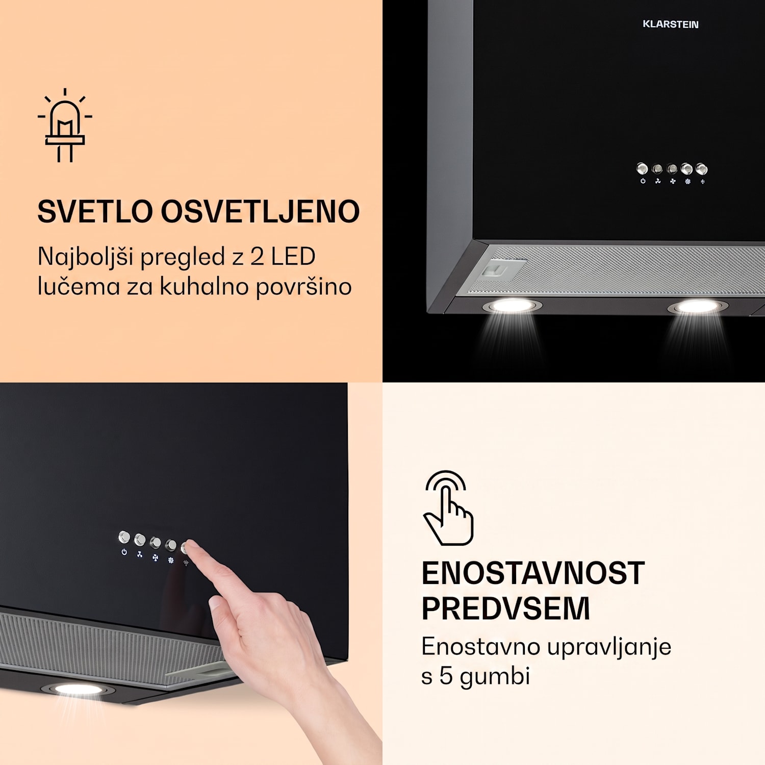 Monumenta, stenska kuhinjska napa, aluminij, 559 m³/h, LED, razred energijske učinkovitosti B Črna