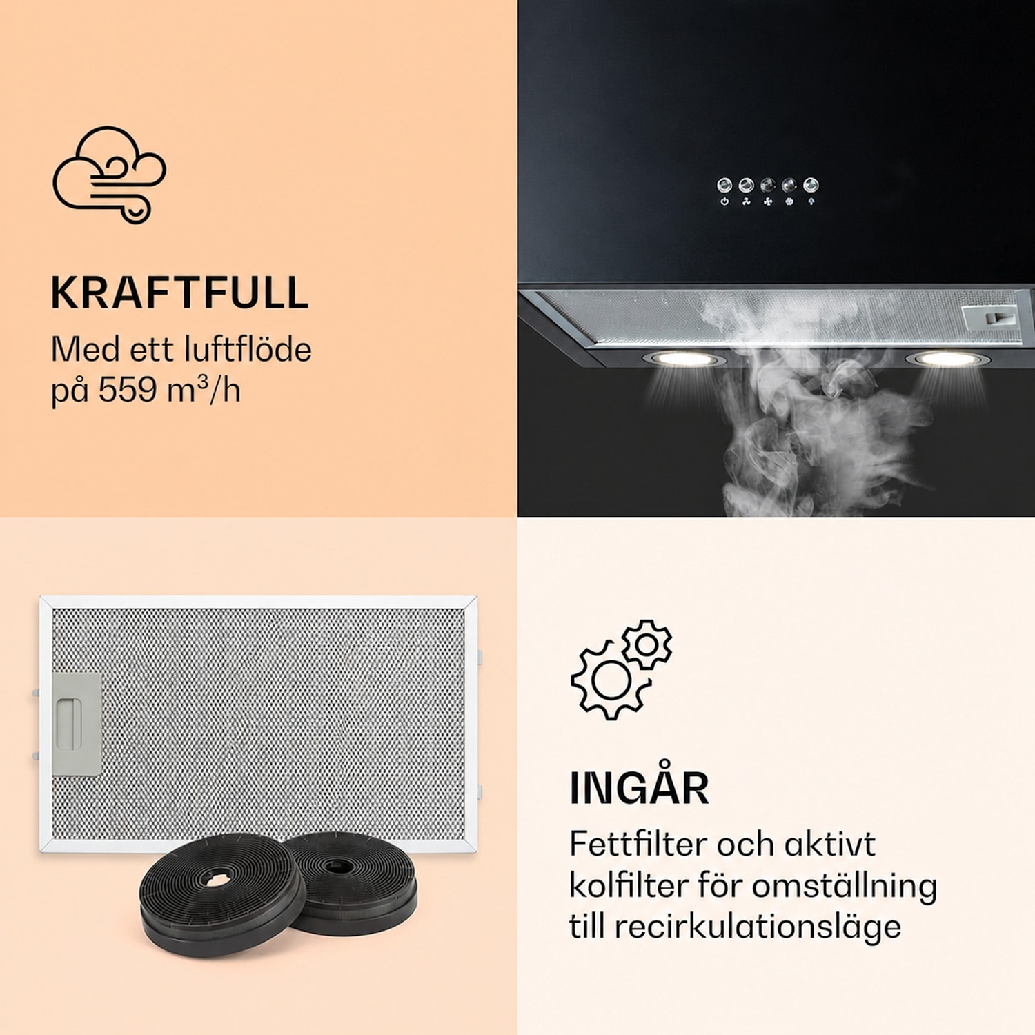Monumenta fläkt med vägghuv aluminium 559m³/h LED EEK B  