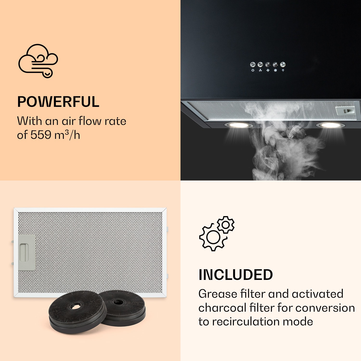 Monumenta, digestor, 40 cm, nástenný, 559m³/h, LED, B, biely 40 cm | Čierna