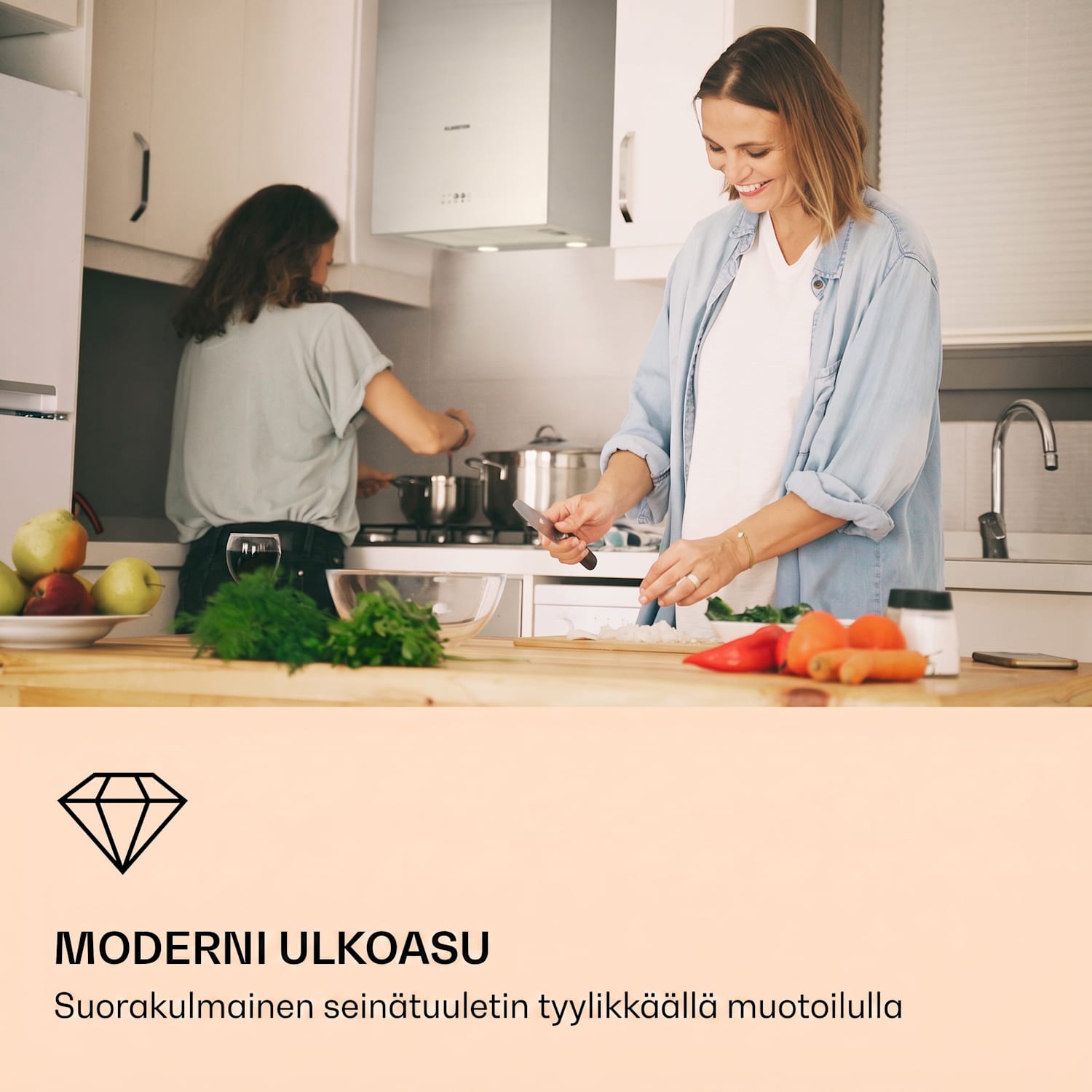 Monumenta liesituuletin seinälle alumiinia 559 m³/h LED energiatehokkuusluokka B Hopea