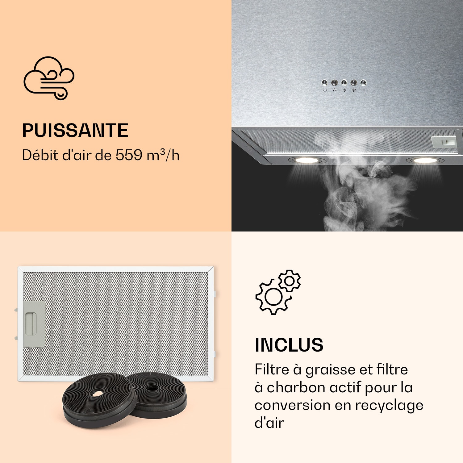 Monumenta wandafzuigkap aluminium 559 m³/h LED EEK B  40 cm | Zilver