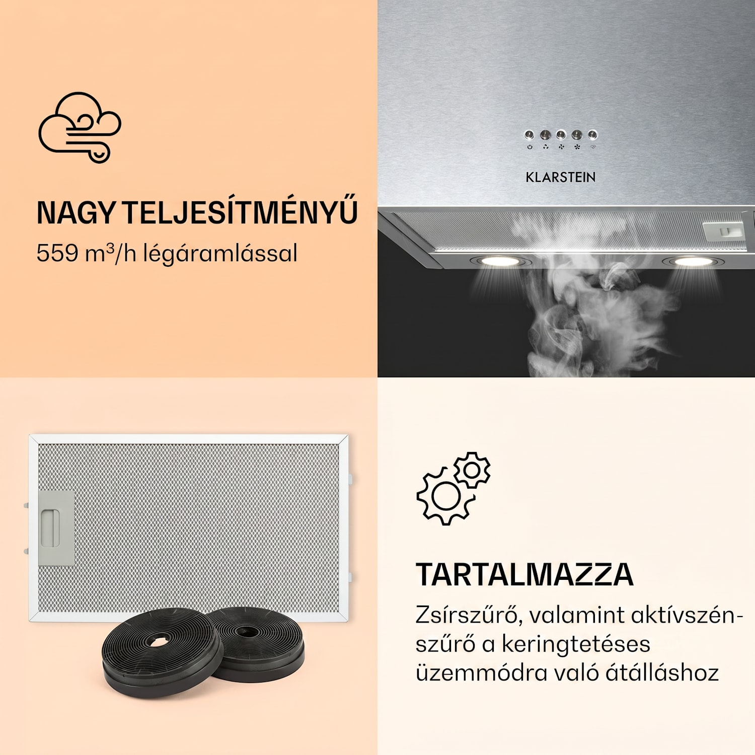 Monumenta, falra szerelhető páraelszívó, alumínium, 559 m³/ó, LED, B energiahatékonysági osztály Ezüst