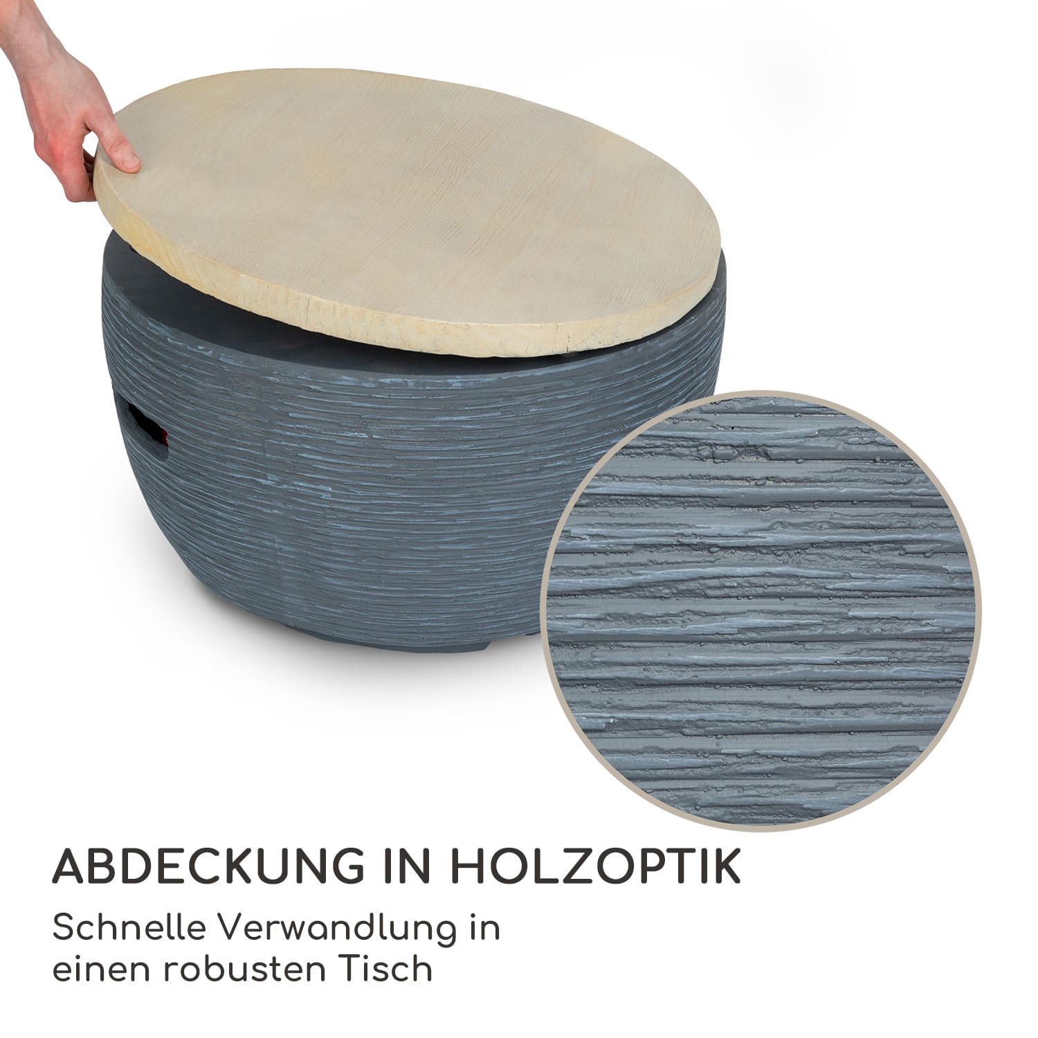 Vitina Gas-Feuerstelle 40.000BTU/13kW Abdeckung Edelstahlbrenner  Mittleres Steingrau