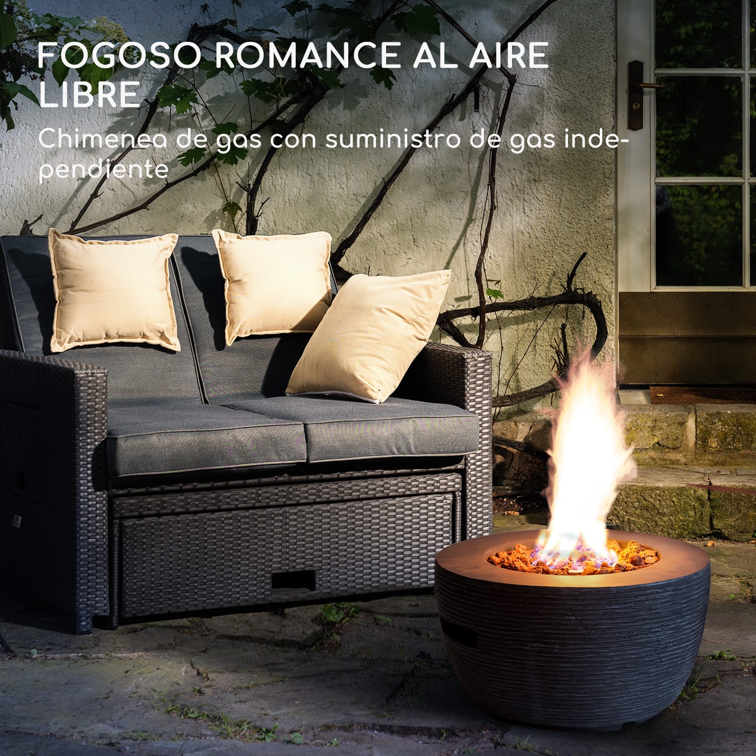 Chimenea de gas Vitina 40.000 BTU/13kW Cubierta Quemador de acero inoxidable  Piedra Gris Medio