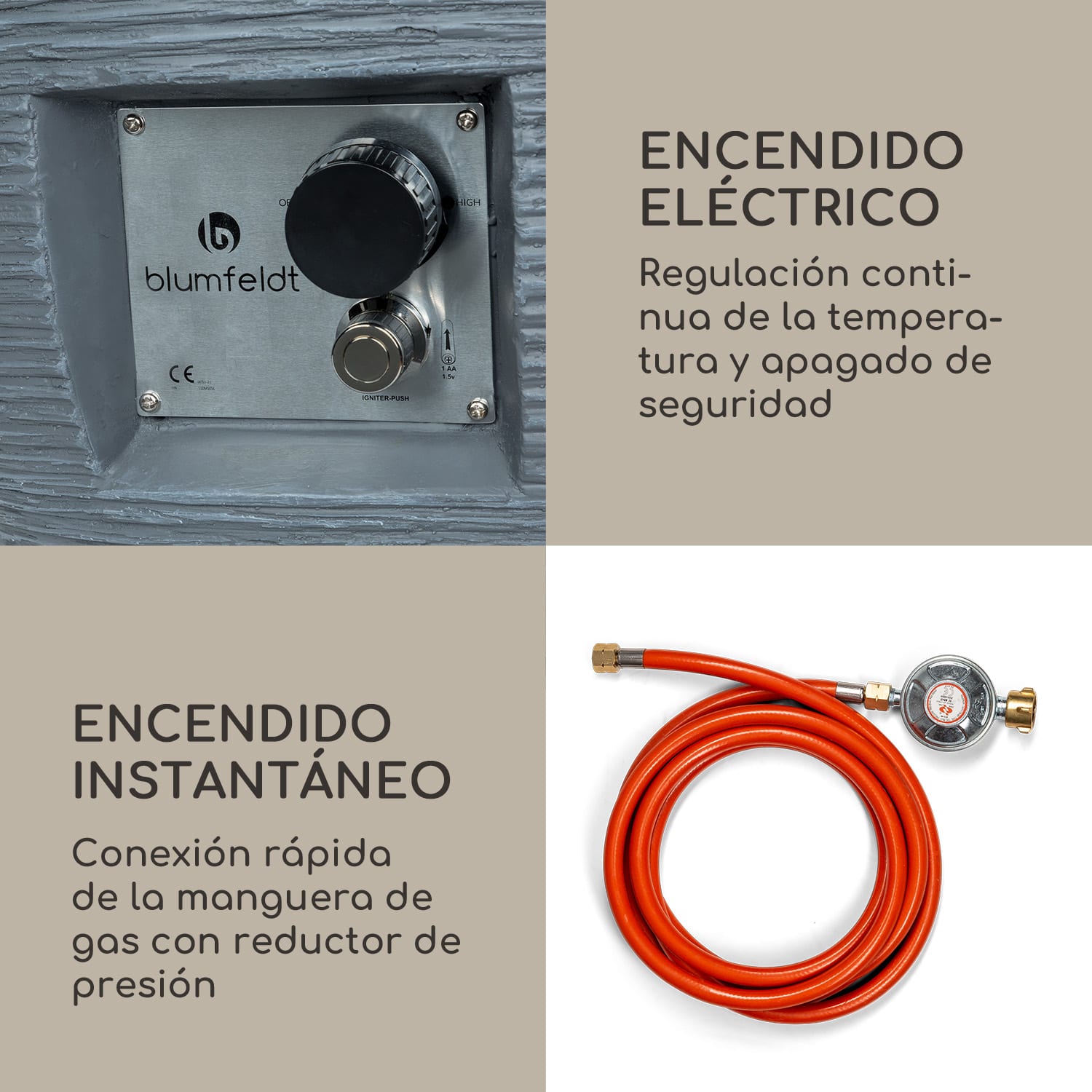 Chimenea de gas Vitina 40.000 BTU/13kW Cubierta Quemador de acero inoxidable  Piedra Gris Medio