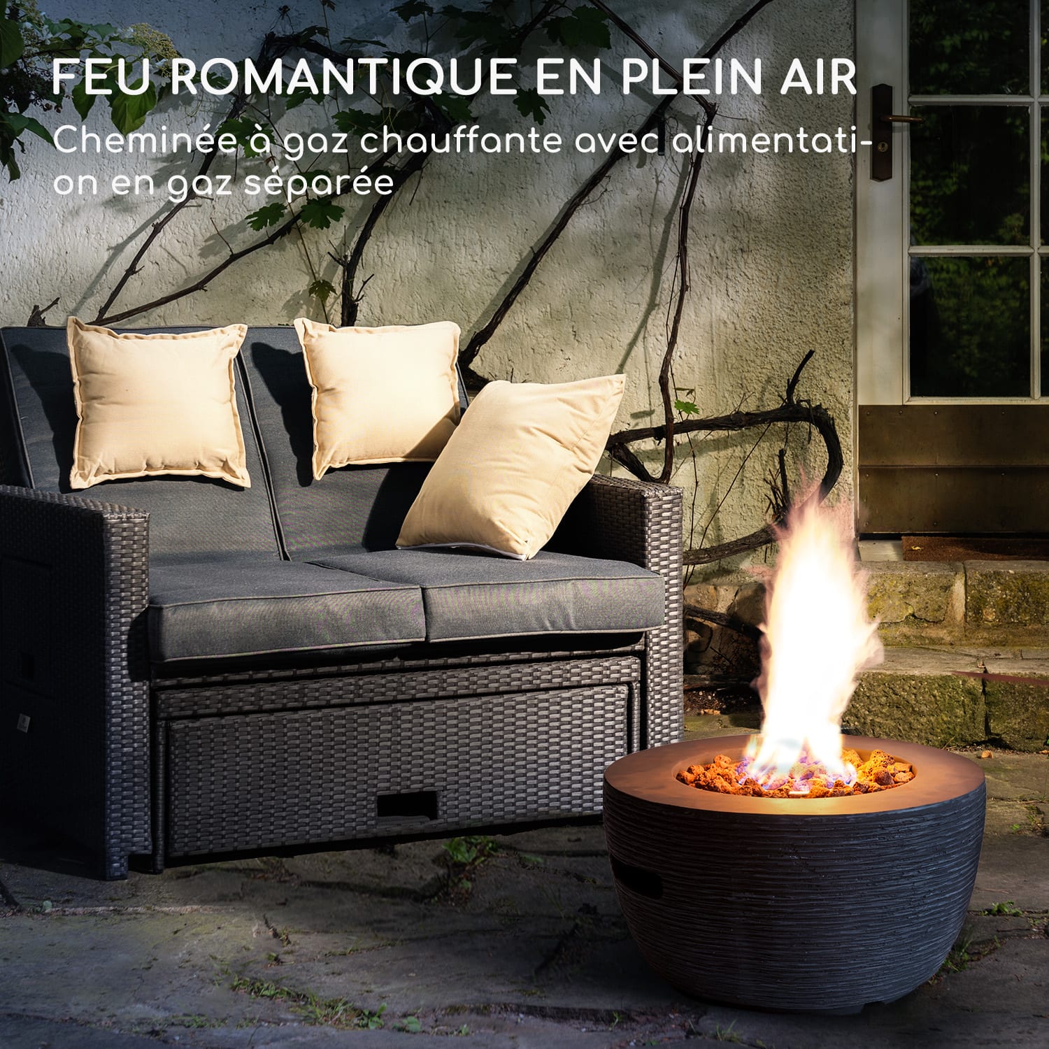 Vitina Foyer à gaz 40.000BTU/13kW Couverture Brûleur en acier inoxydable  Pierre Gris Moyen