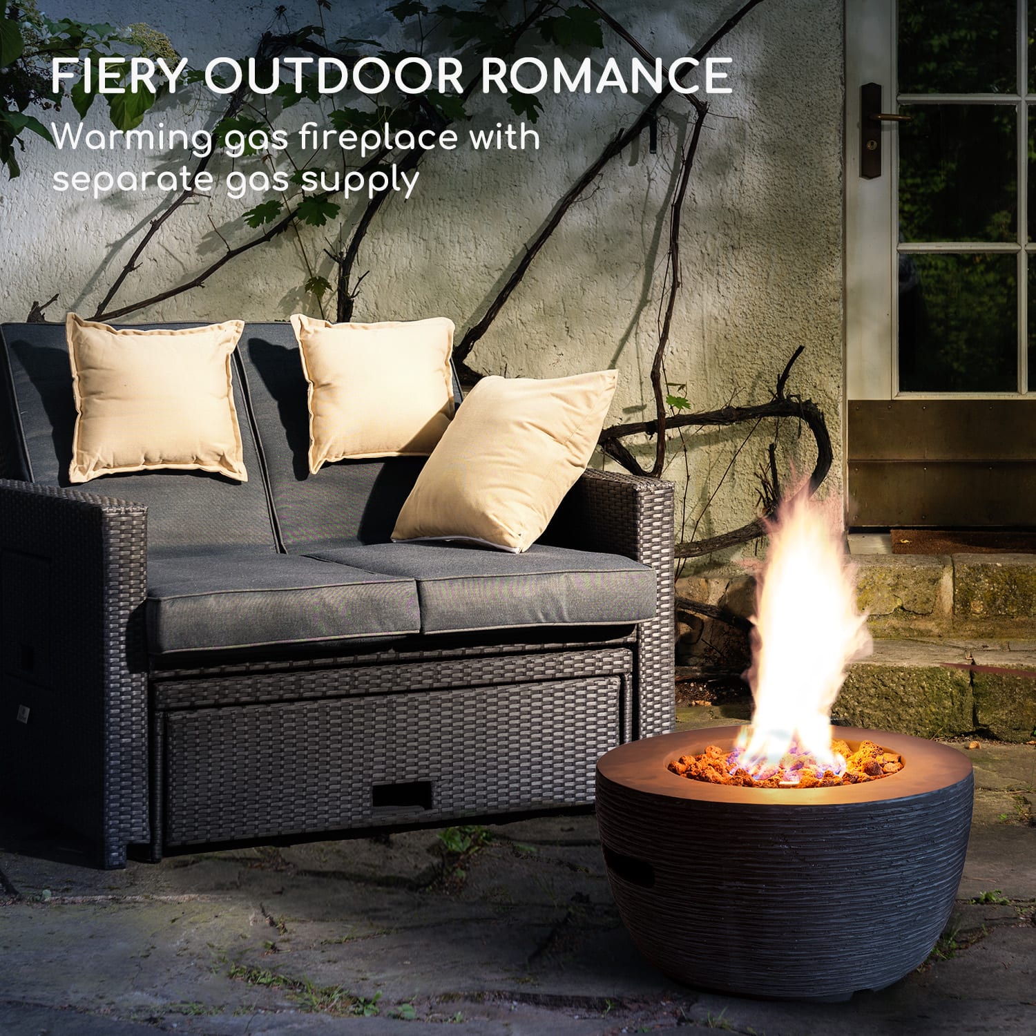 Vitina, plinski kamin, 40.000 BTU / 13kW, poklopac, inox plamenik Srednje sivi kamen