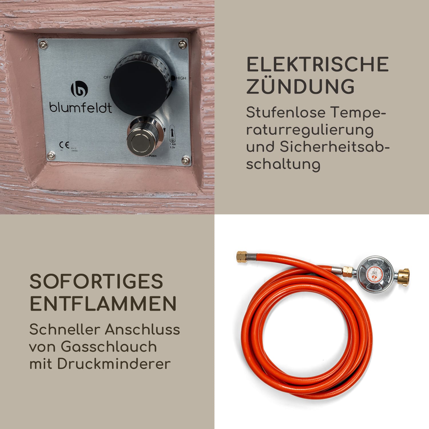 Vitina Gas-Feuerstelle 40.000BTU/14 kW Abdeckung Edelstahlbrenner Terrakotta Stein