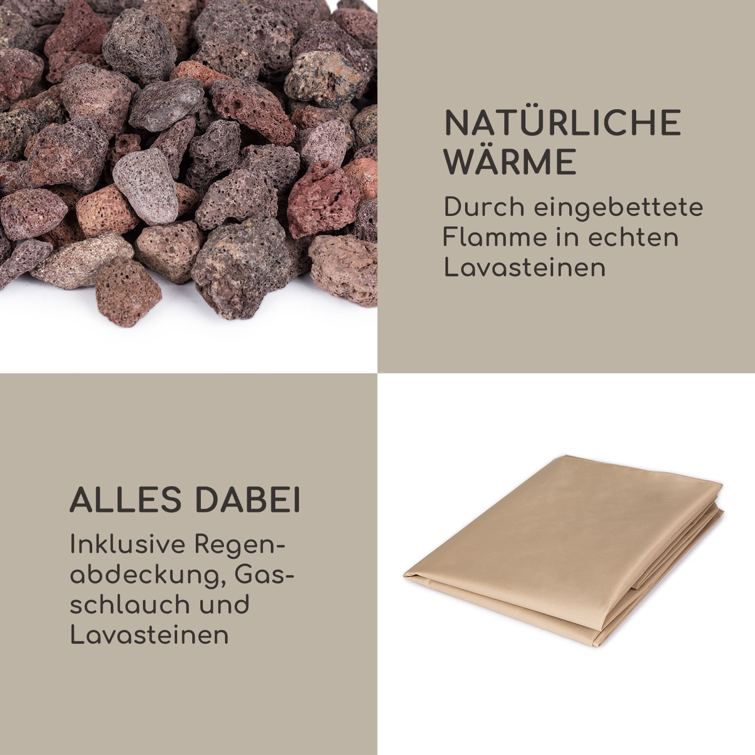 Vitina Gas-Feuerstelle 40.000BTU/14 kW Abdeckung Edelstahlbrenner Terrakotta Stein