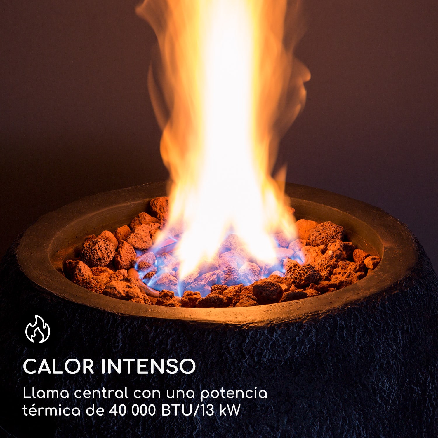 Andros Brasero de gas 40.000 BTU/13kW Tapa Quemador de acero inoxidable  Piedra Gris Oscura