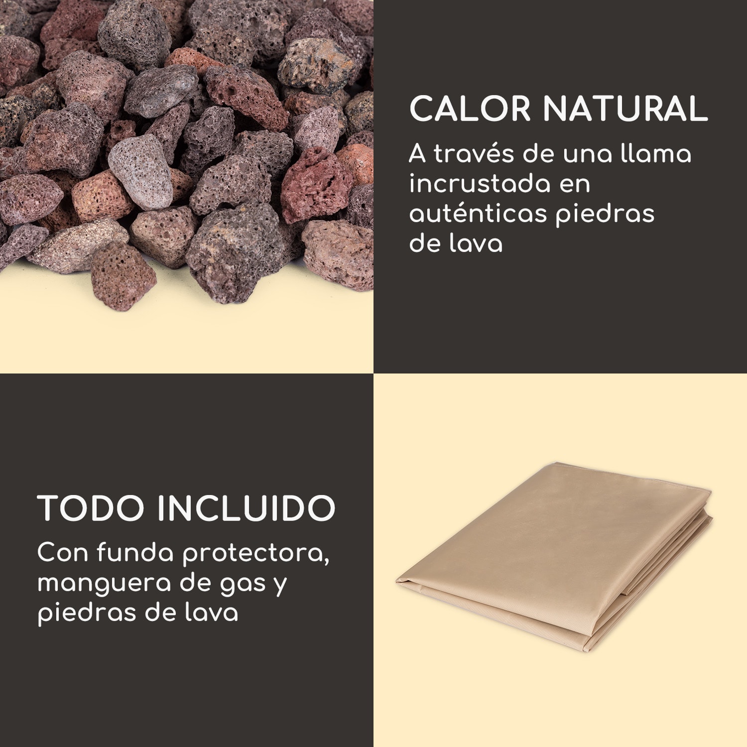 Andros Brasero de gas 40.000 BTU/13kW Tapa Quemador de acero inoxidable  Piedra Gris Oscura