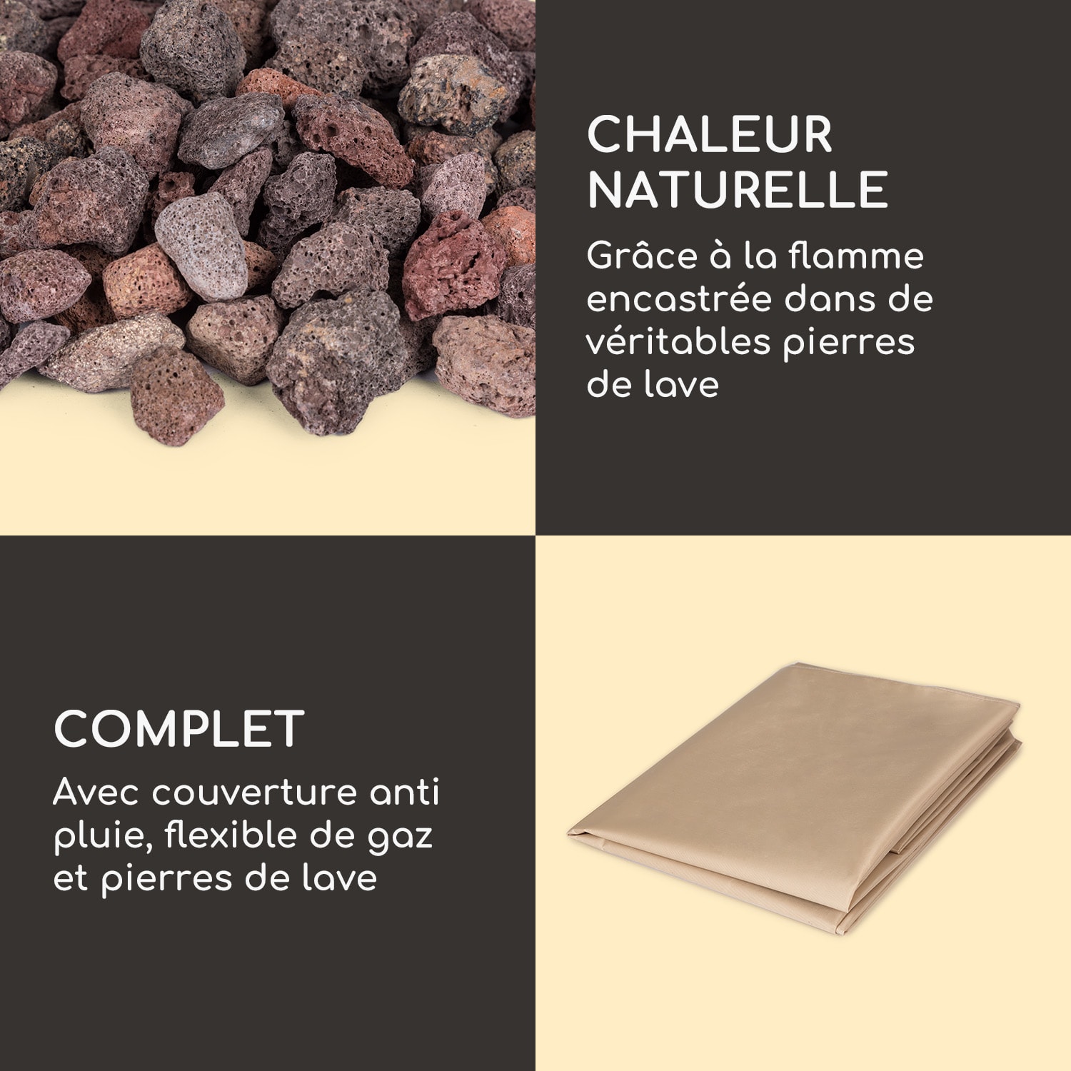 Andros Foyer à gaz 40.000BTU/13kW Couvercle Brûleur en acier inoxydable  Pierre Gris Foncé