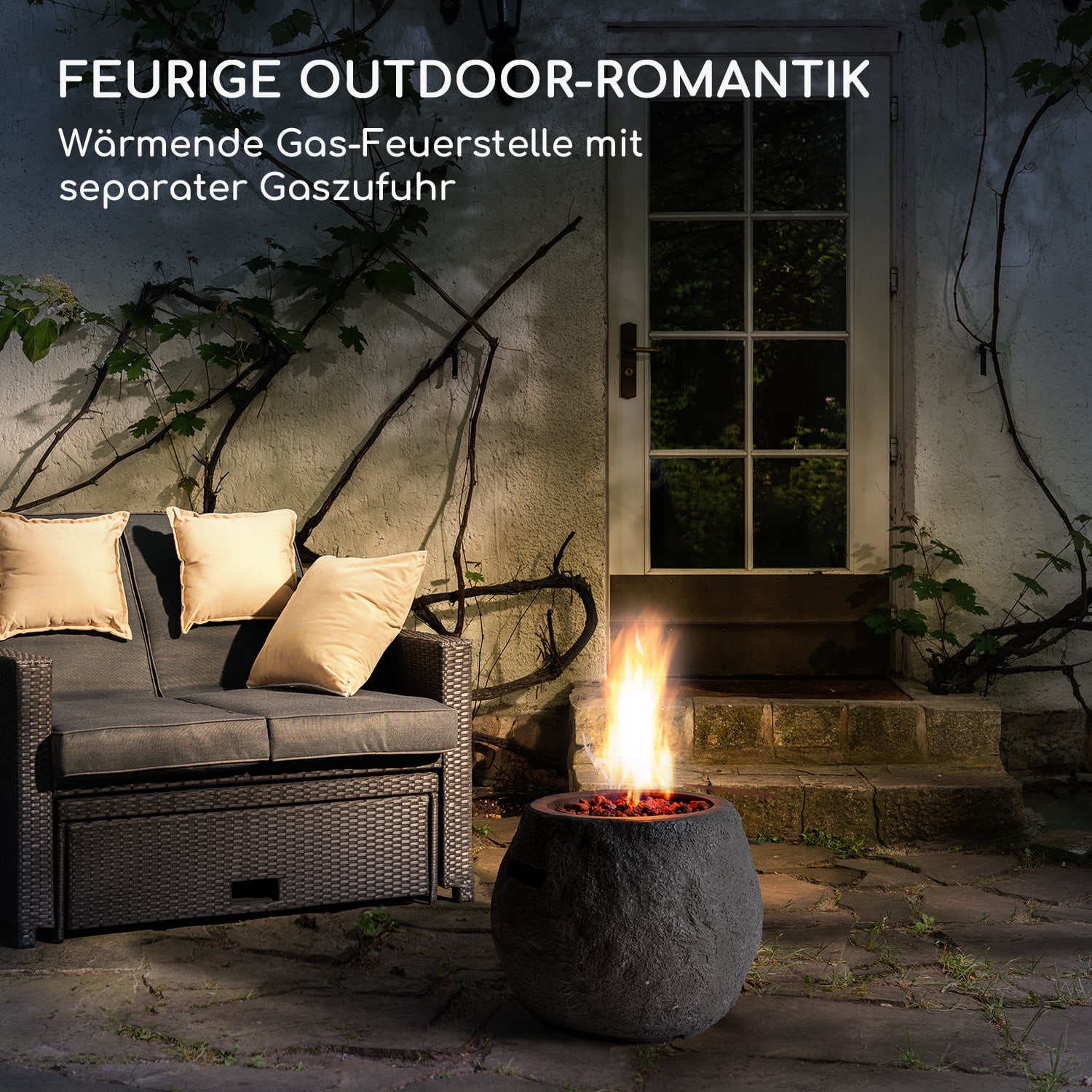 Andros Gas-Feuerstelle 40.000BTU/13kW Deckel Edelstahlbrenner  Mittleres Steingrau