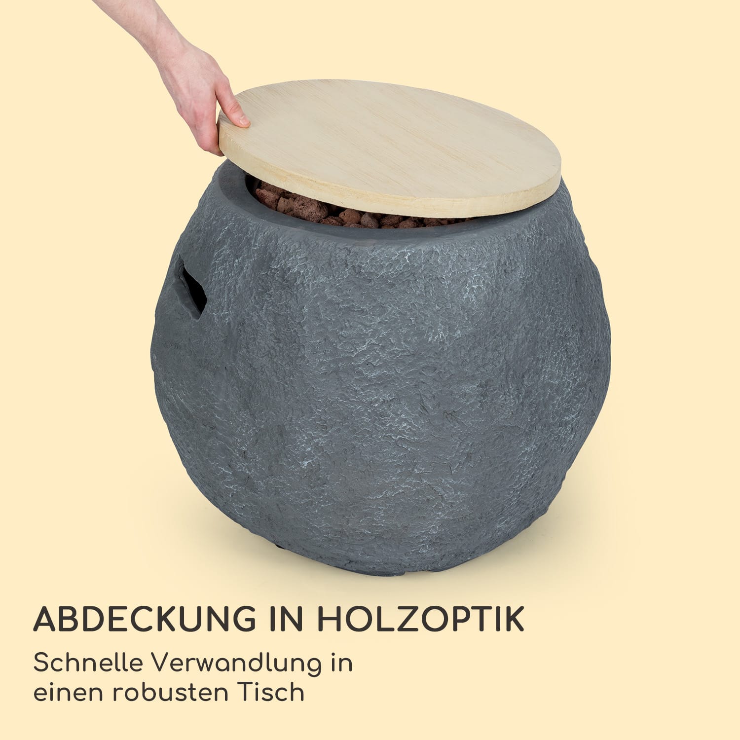 Andros Gas-Feuerstelle 40.000BTU/13kW Deckel Edelstahlbrenner  Mittleres Steingrau