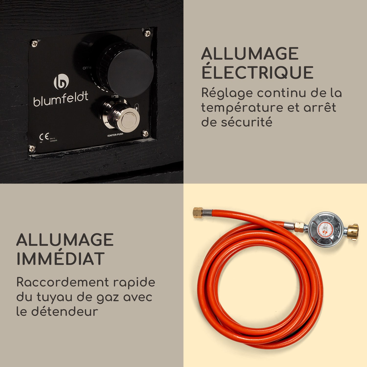 Foyer à gaz Corinth 40.000BTU/13kW Couverture Brûleur en acier inoxydable  Noir