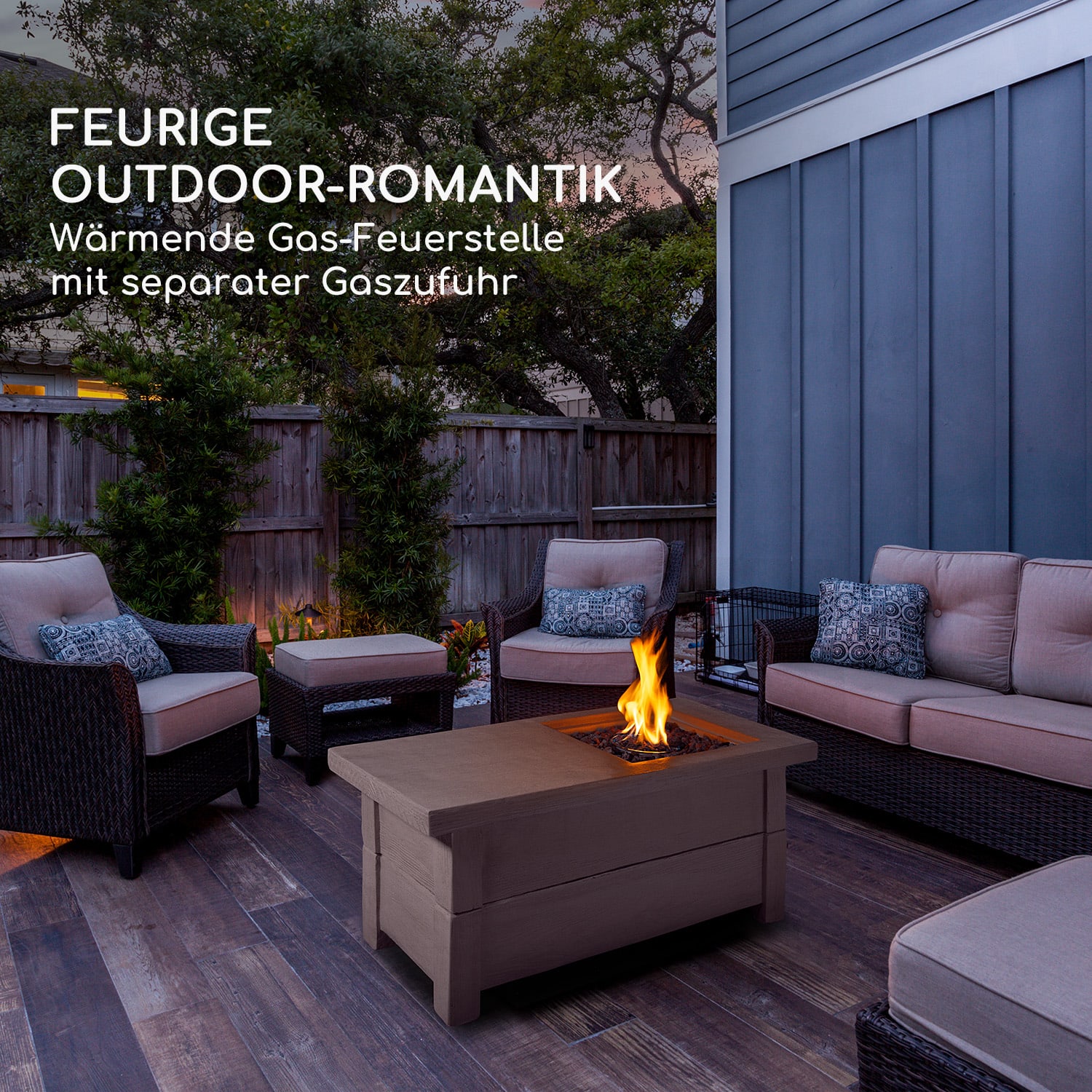 Corinth Gas-Feuerstelle 40.000BTU/13kW Abdeckung Edelstahlbrenner  Birke