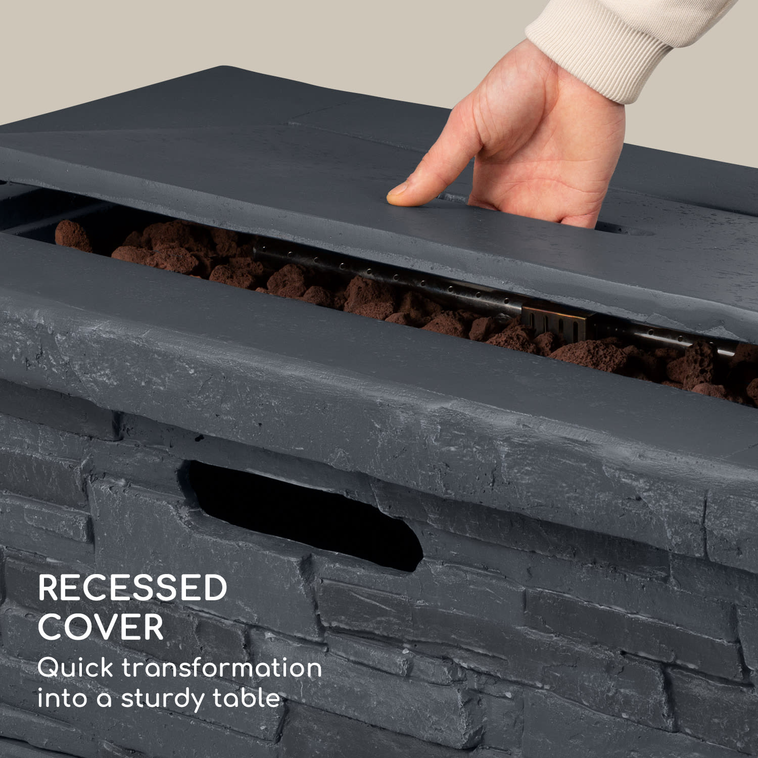 Anafi Lareira a gás 40.000 BTU/13kW Com capa Queimador Aço inoxidável  Pedra Cinzenta Escura