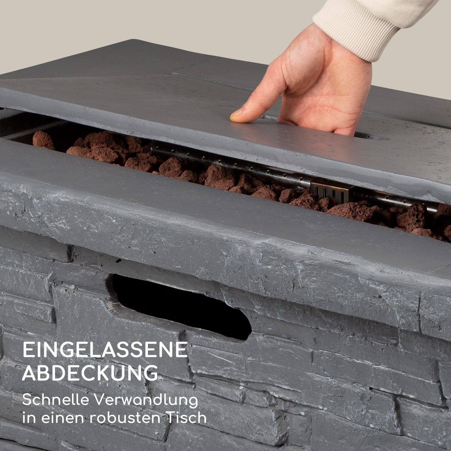 Anafi Gas-Feuerstelle 40.000BTU/13kW Abdeckung Edelstahlbrenner  Mittleres Steingrau
