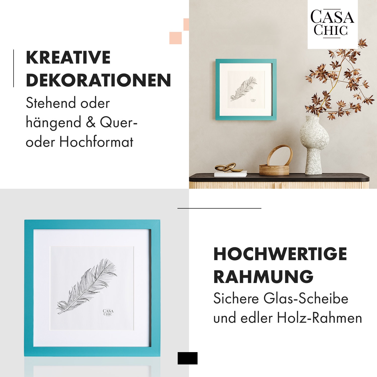 Clapton Bilderrahmen quadratisch 24,4 x 24,4 cm Fotos Passepartout Glas Türkis