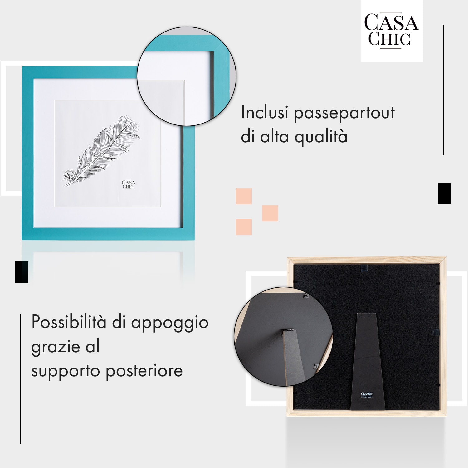 Cornice Clapton quadrata 24,4 x 24,4 cm Foto Passepartout Vetro 