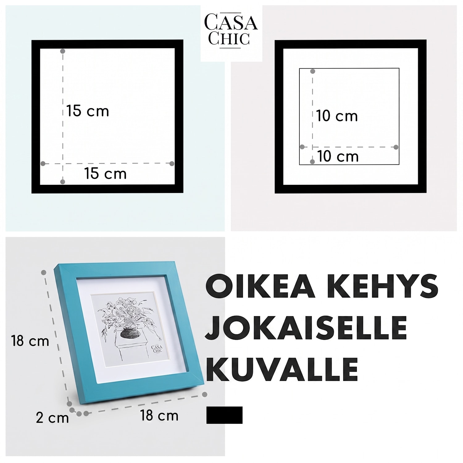 Clapton-valokuvakehys neliö 15 x 15 cm valokuville paspartuuri lasia Turkoosi