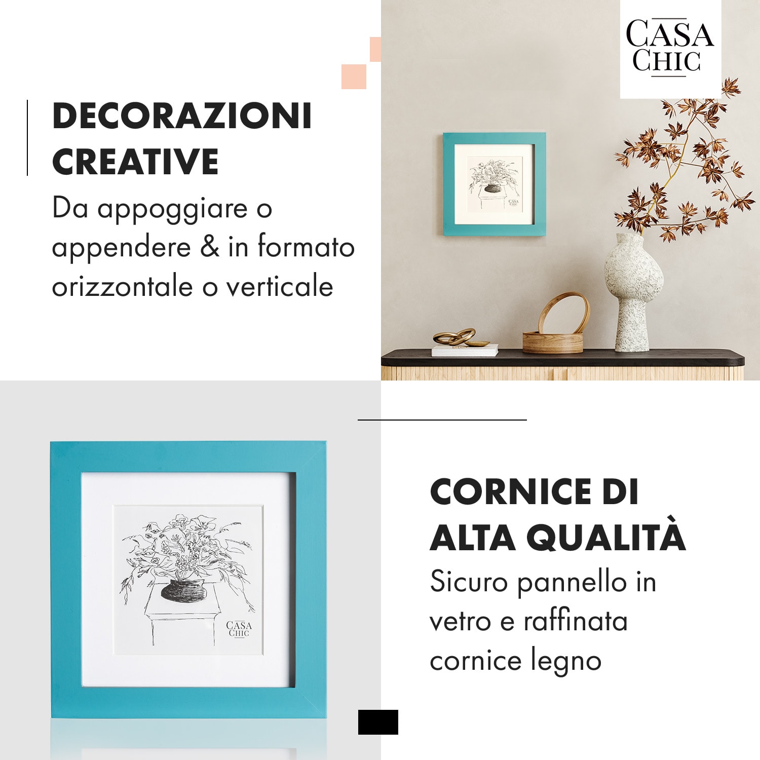 Cornice Clapton quadrata 15 x 15 cm Foto Passepartout Vetro Turchese