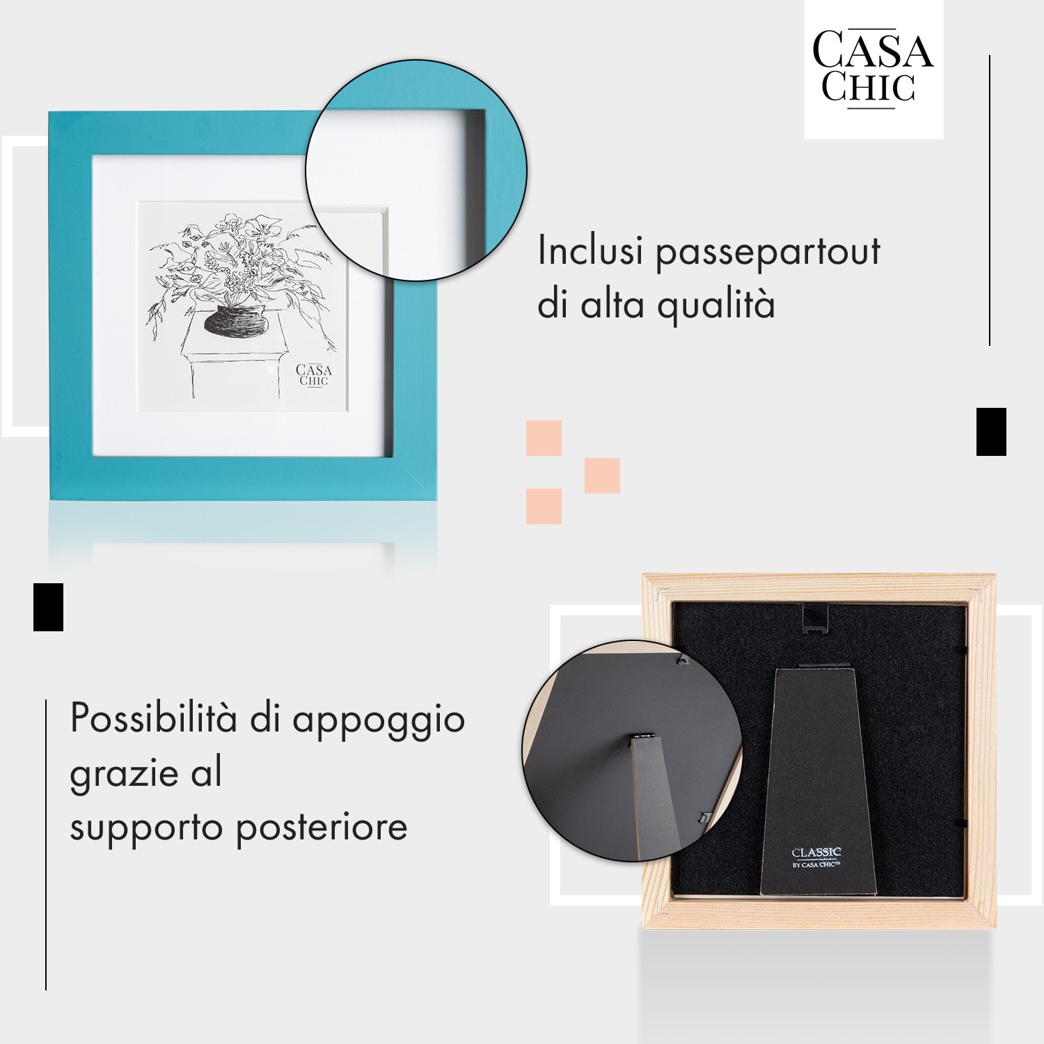 Cornice Clapton quadrata 15 x 15 cm Foto Passepartout Vetro Turchese