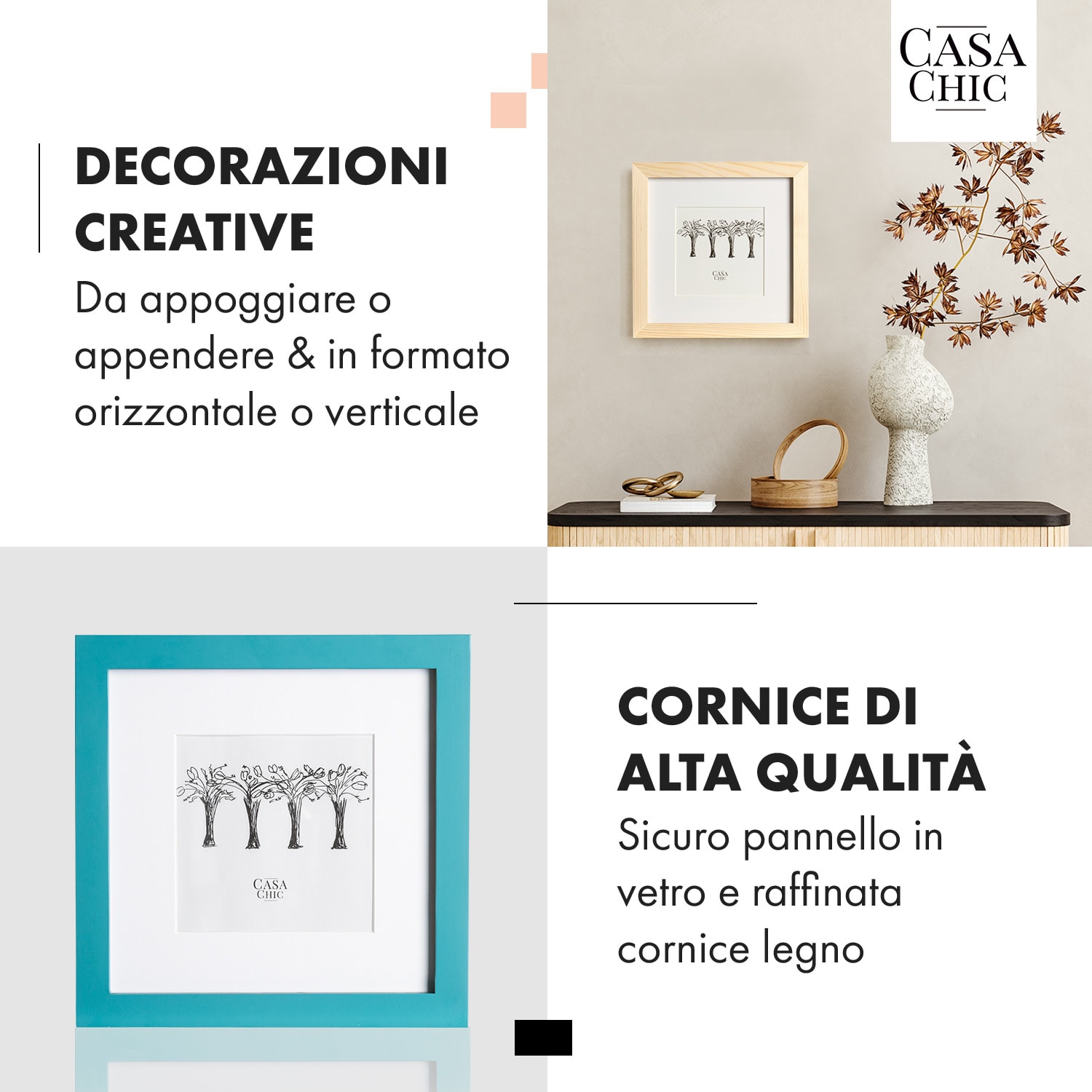 Cornice Clapton quadrata 20 x 20 cm Foto Passepartout Vetro Turchese