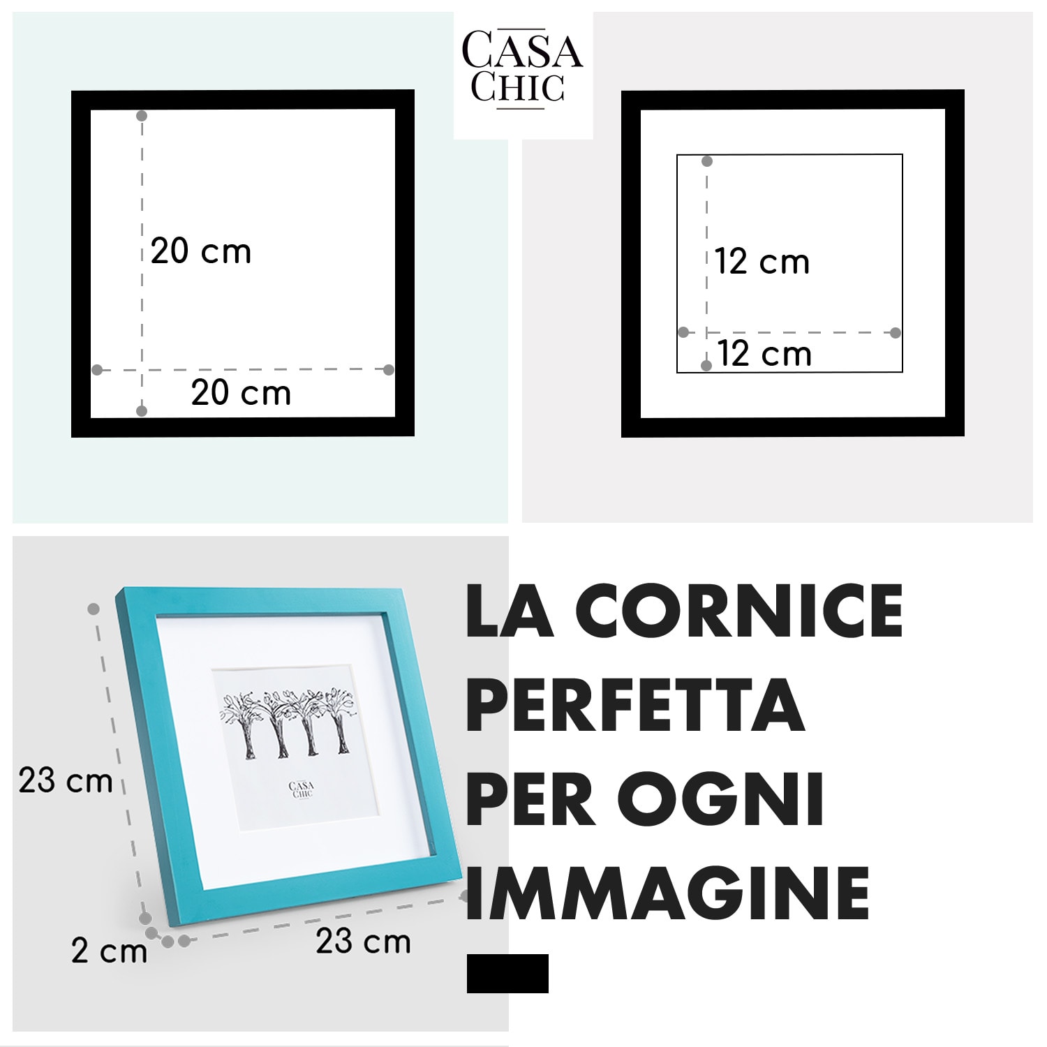 Cornice Clapton quadrata 20 x 20 cm Foto Passepartout Vetro Turchese