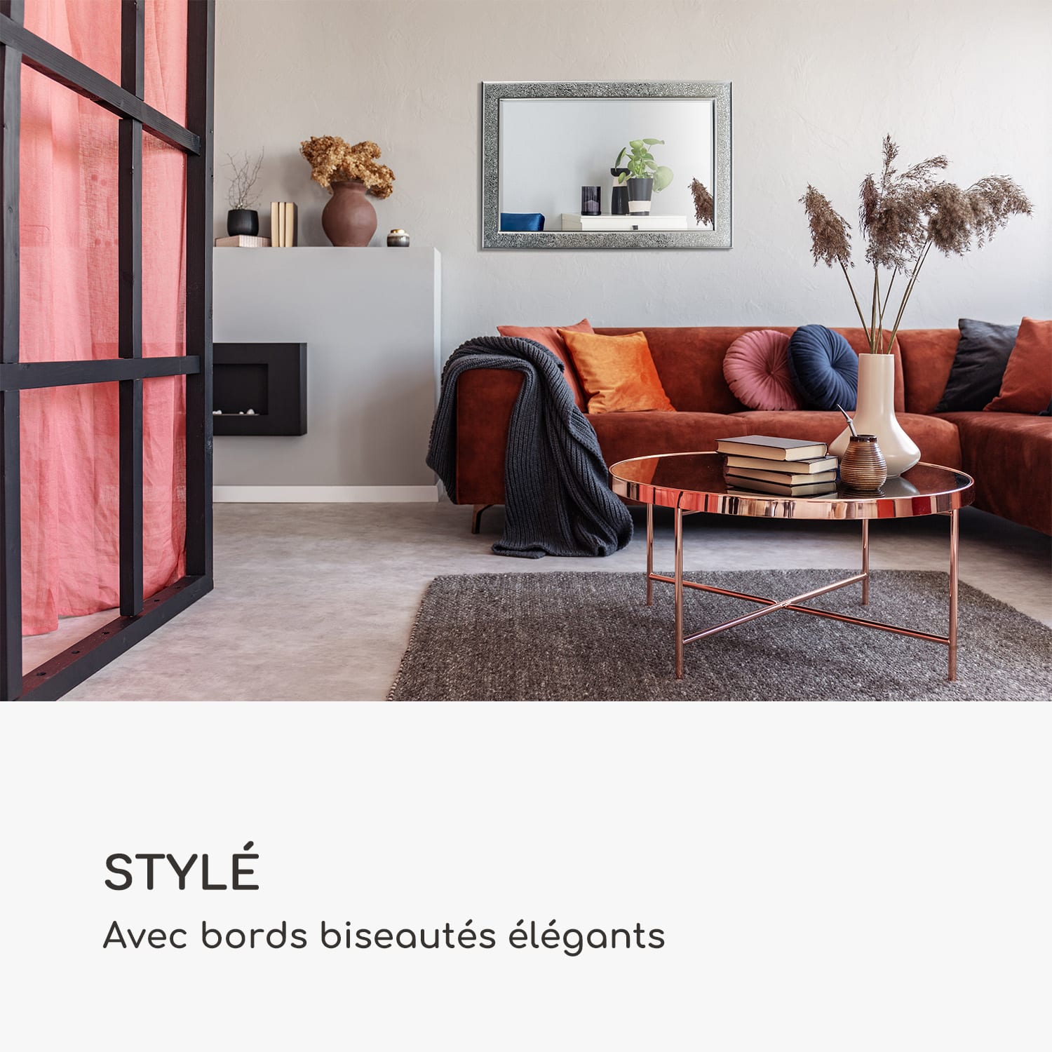 Miroir mural Watford 90 x 60 cm bois véritable carreaux de verre avec effet mosaïque 