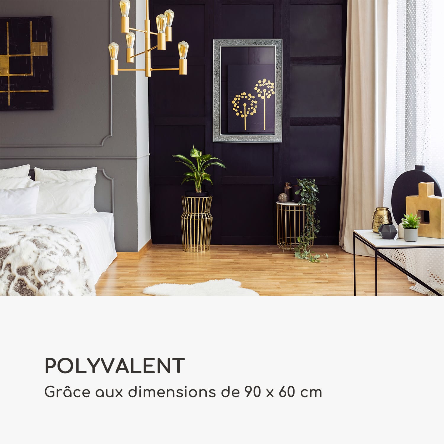 Miroir mural Watford 90 x 60 cm bois véritable carreaux de verre avec effet mosaïque 