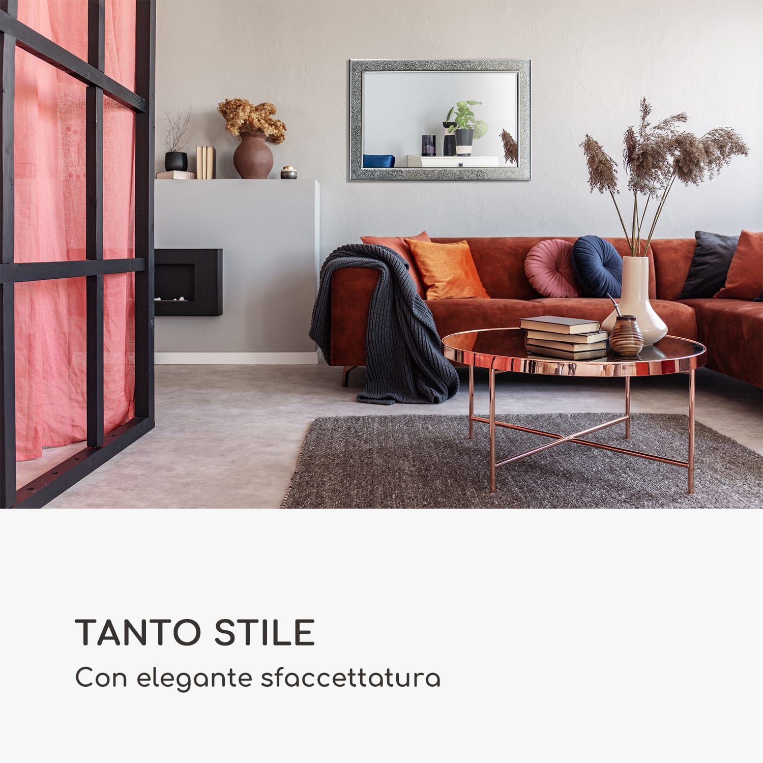 Watford specchio da parete, 90 x 60 cm, legno, piastrelle di vetro con effetto mosaico 