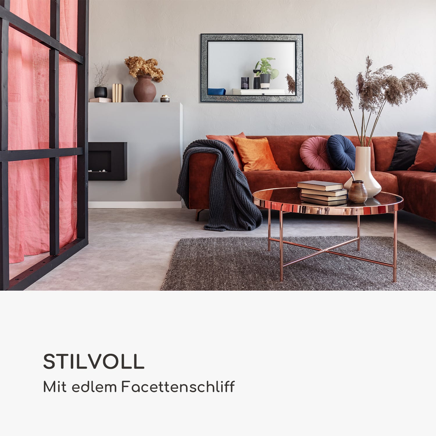 Watford Wandspiegel 90 x 60 cm Echtholz Glasfliesen mit Mosaikeffekt Schwarz