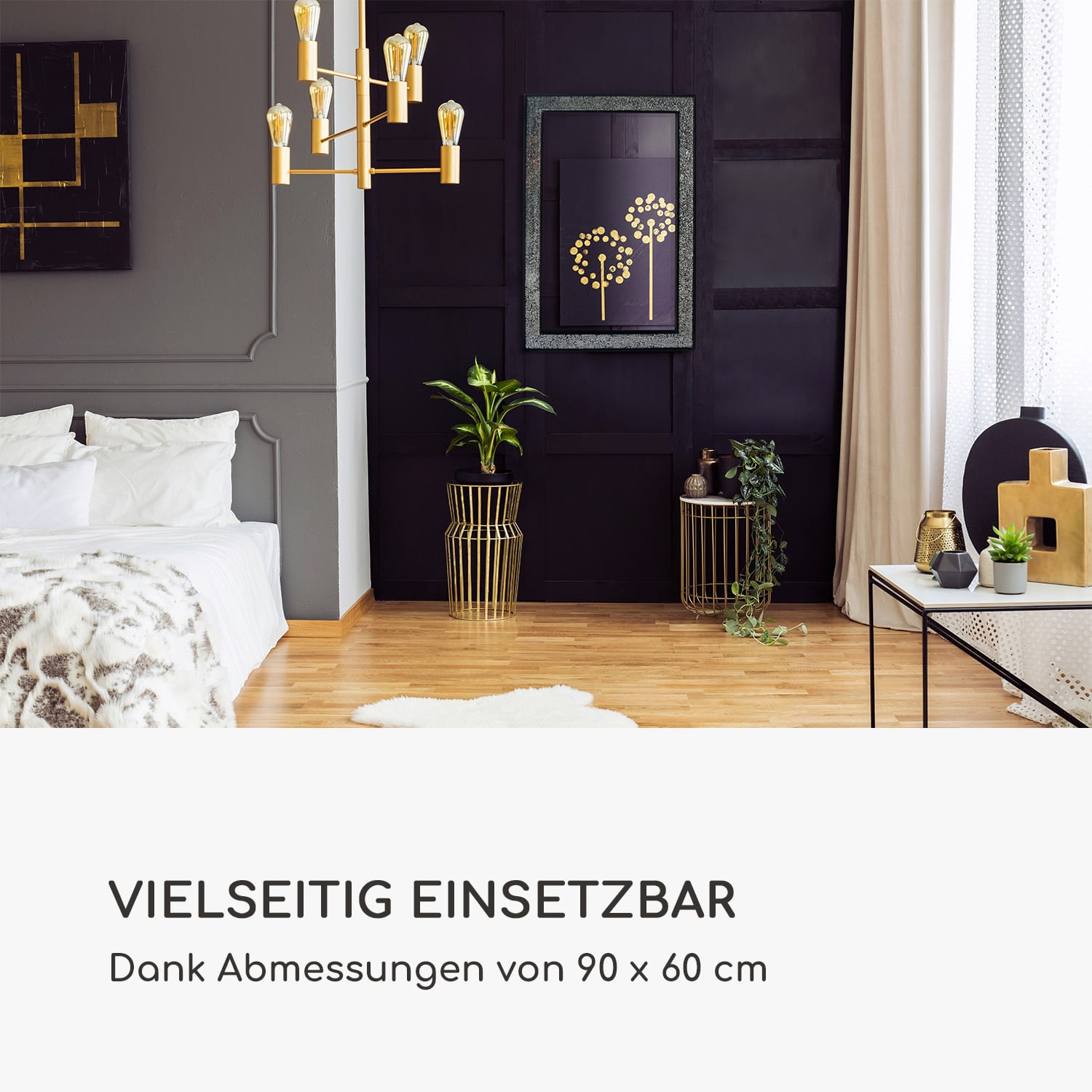 Watford Wandspiegel 90 x 60 cm Echtholz Glasfliesen mit Mosaikeffekt Schwarz