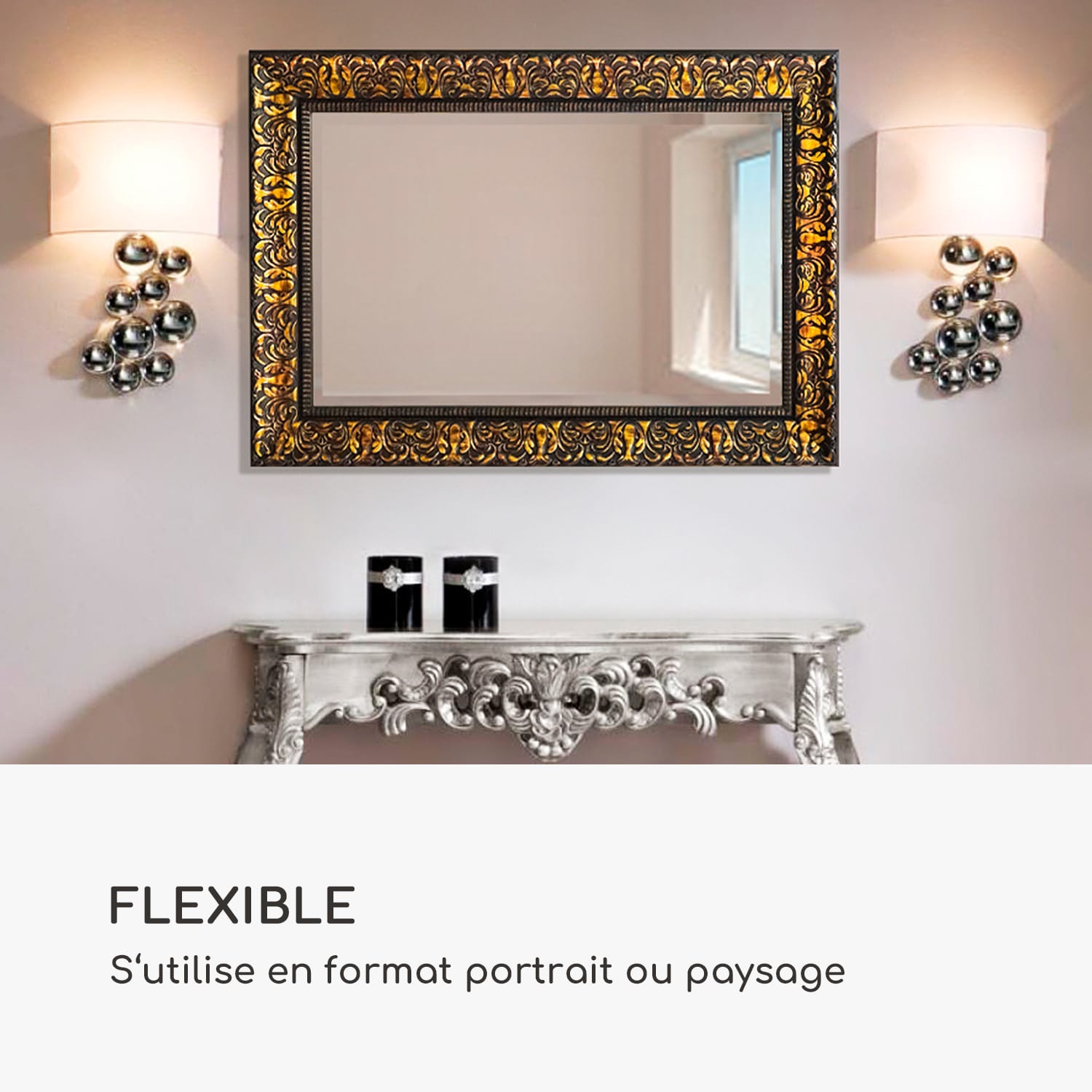 Manresa miroir mural cadre en bois rectangulaire 90 x 60 cm vintage