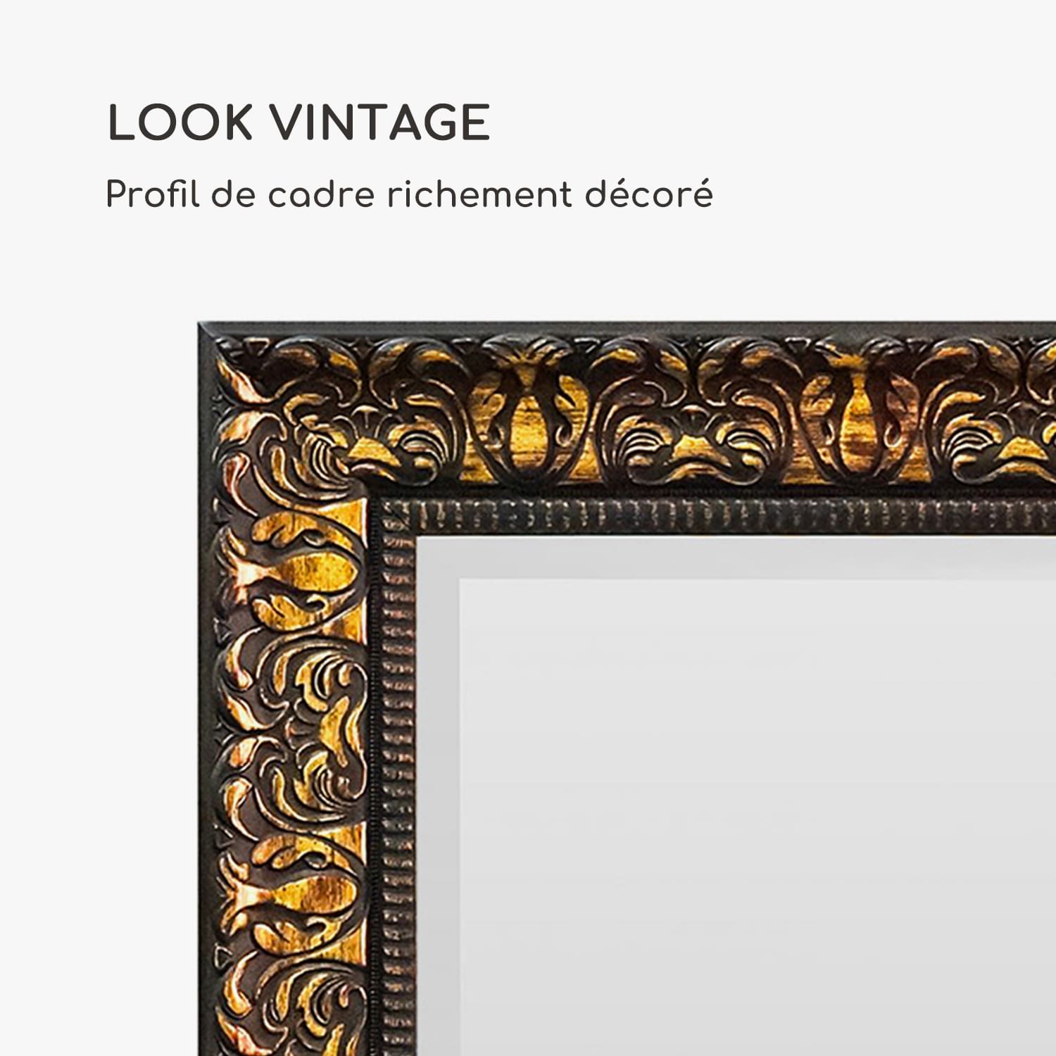 Manresa miroir mural cadre en bois rectangulaire 90 x 60 cm vintage