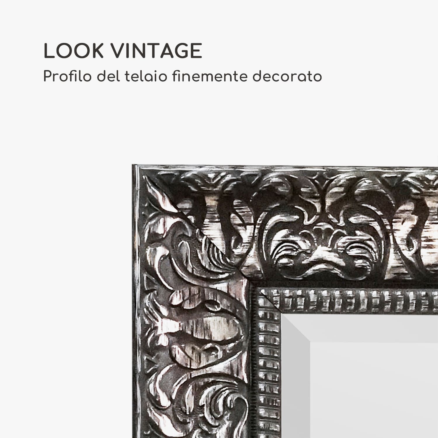Manresa specchio da parete, cornice di legno, rettangolare, 90 x 60 cm, vintage  Argento