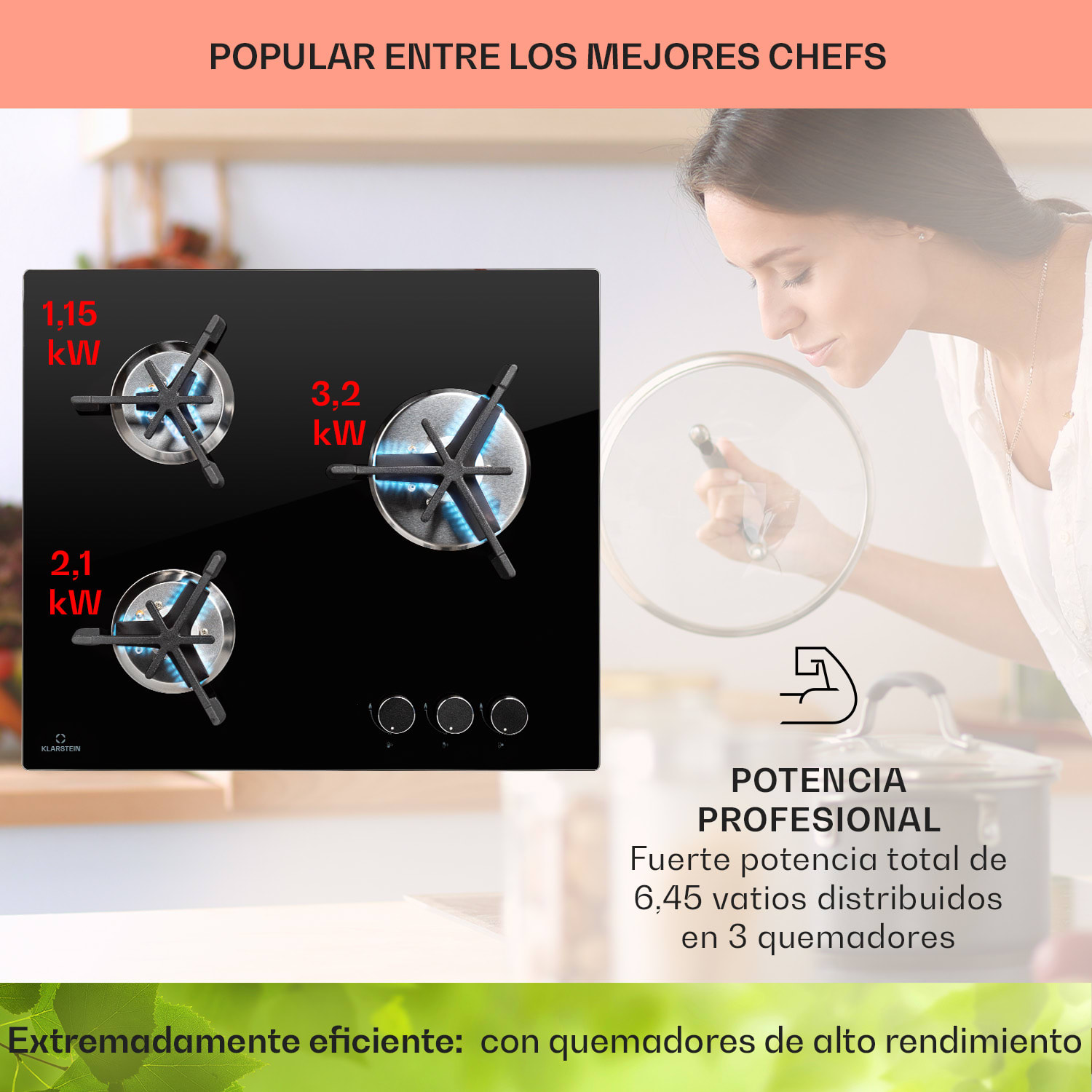 Trifecta 3 Placa de gas de 3 quemadores de alta potencia, normal y auxiliar  